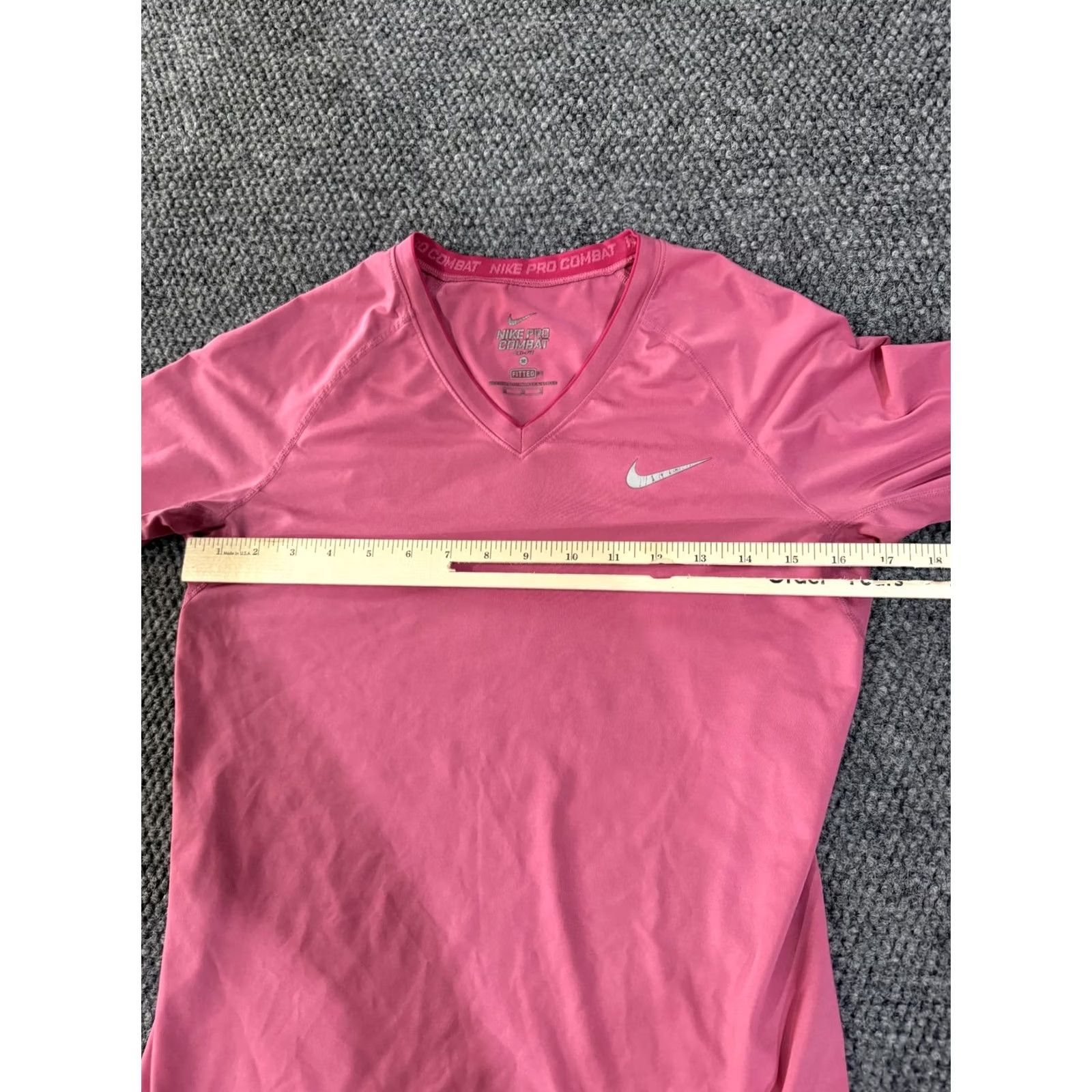 Nike Nike Pro Combat Shirt Womens M Pink Dri-FIT Long Sleeve Training Raglan V-Neck Slim Shirt Size M / US 6-8 / IT 42-44 - 6 Thumbnail