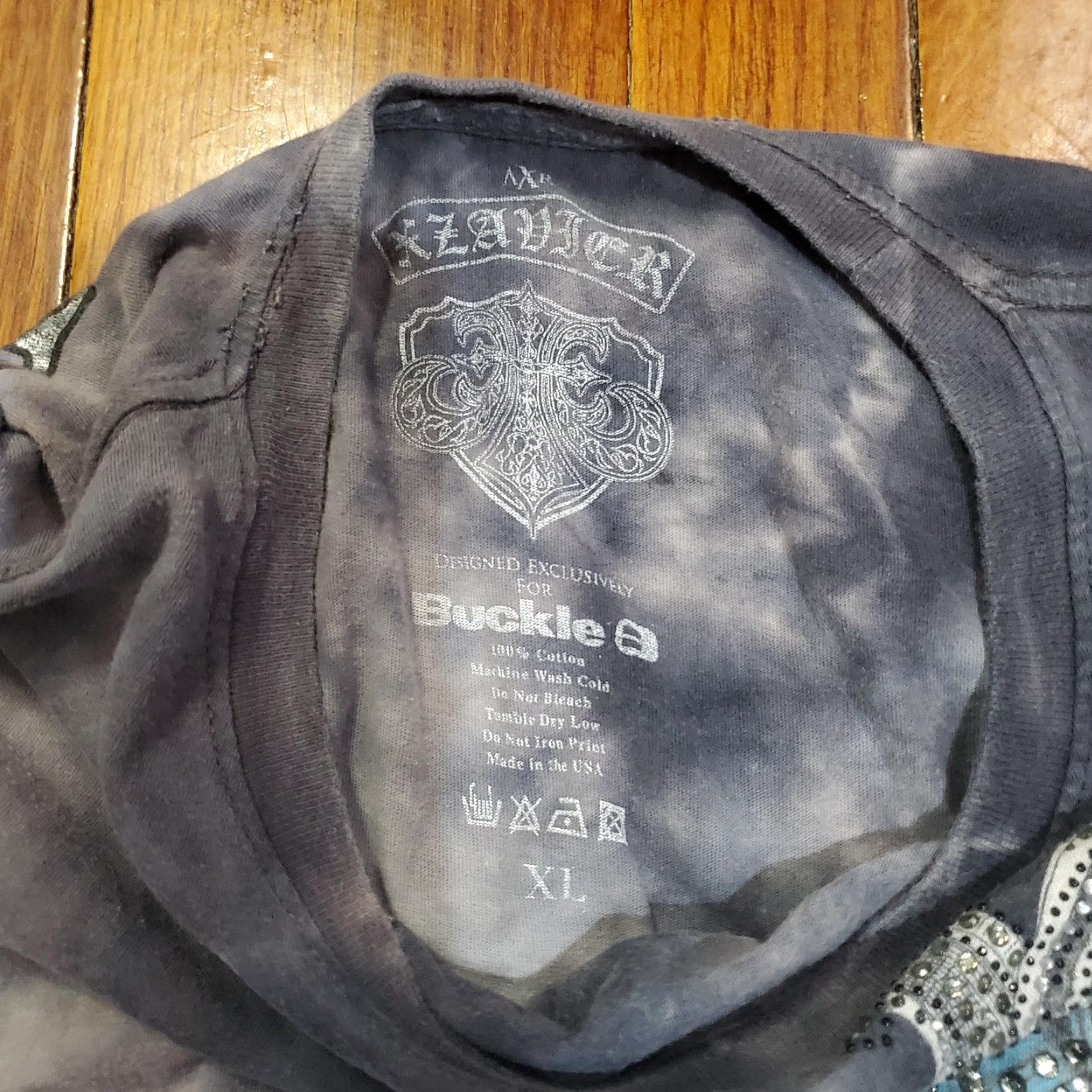 Olive Xzavier Shirt Mens XL Gray Live Free Cross Wings Rhinestone Biker Tee Skull Size US XL / EU 56 / 4 - 6 Thumbnail