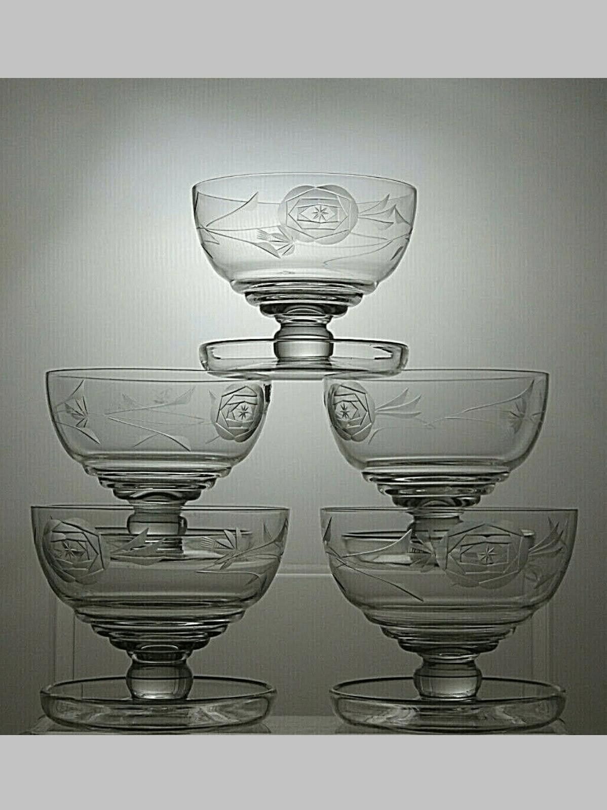 Other Lead Crystal Cut Glass Set Of 5 Footed Dessert bowls 3 1/3" Size ONE SIZE - 2 Thumbnail