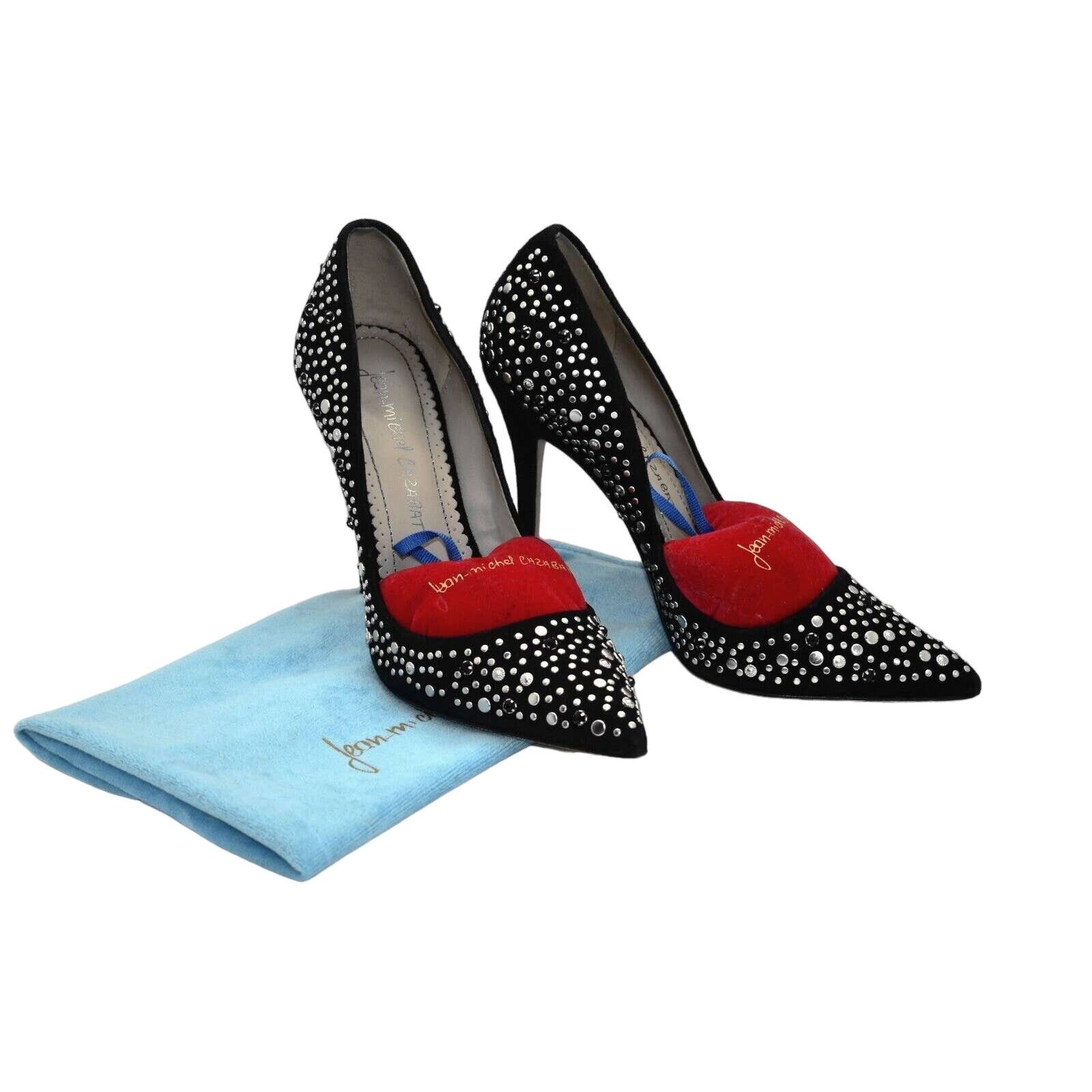 CAZABAT B0 JEAN MICHEL CAZABAT Elle Black Suede Crystal Heels 37.5 Size US 7.5 / IT 37.5 - 1 Thumbnail