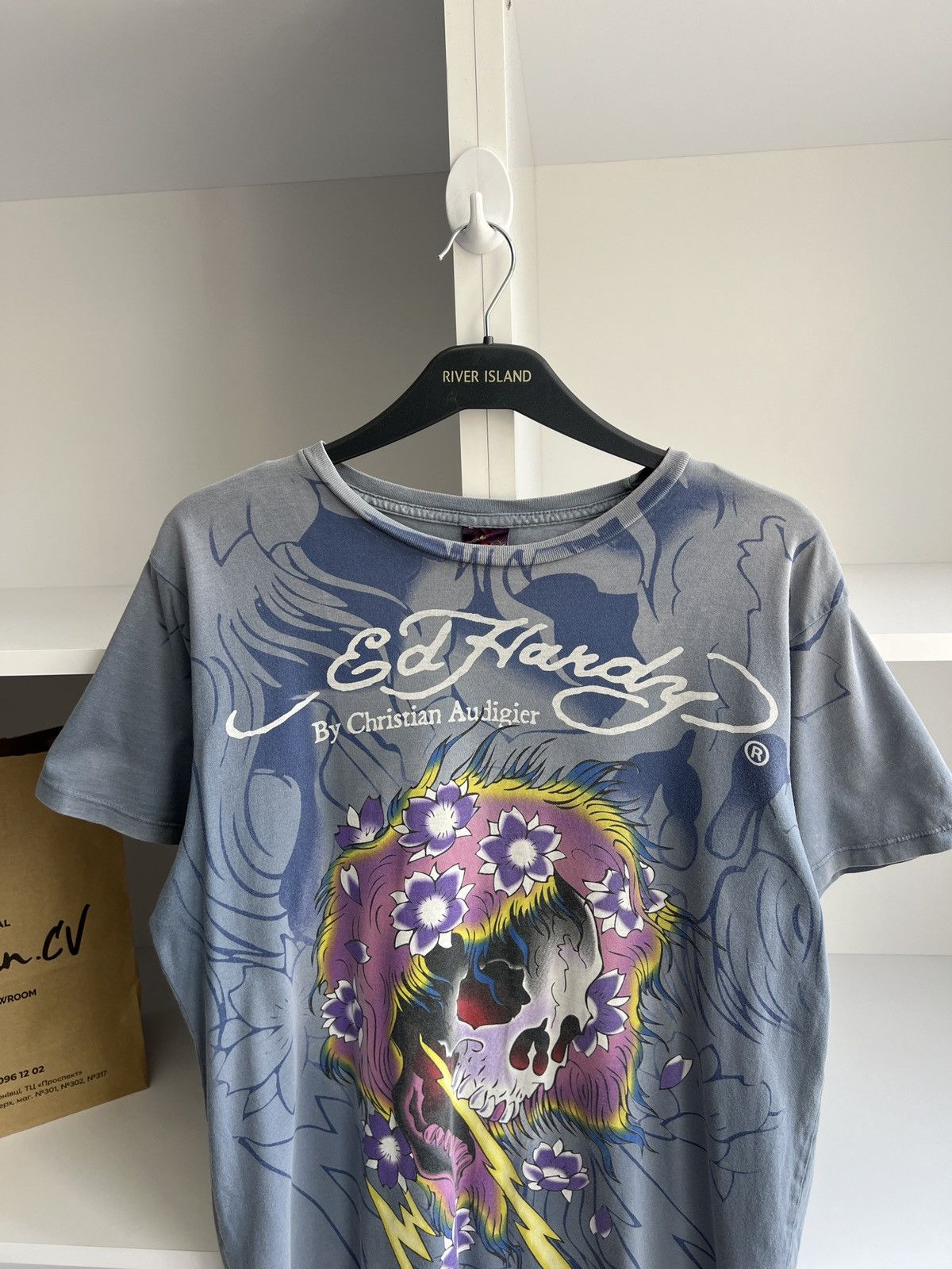 Ed Hardy × Vintage Vintage Ed Hardy Men Blue Lightning Skull Shirt Size US M / EU 48-50 / 2 - 4 Thumbnail