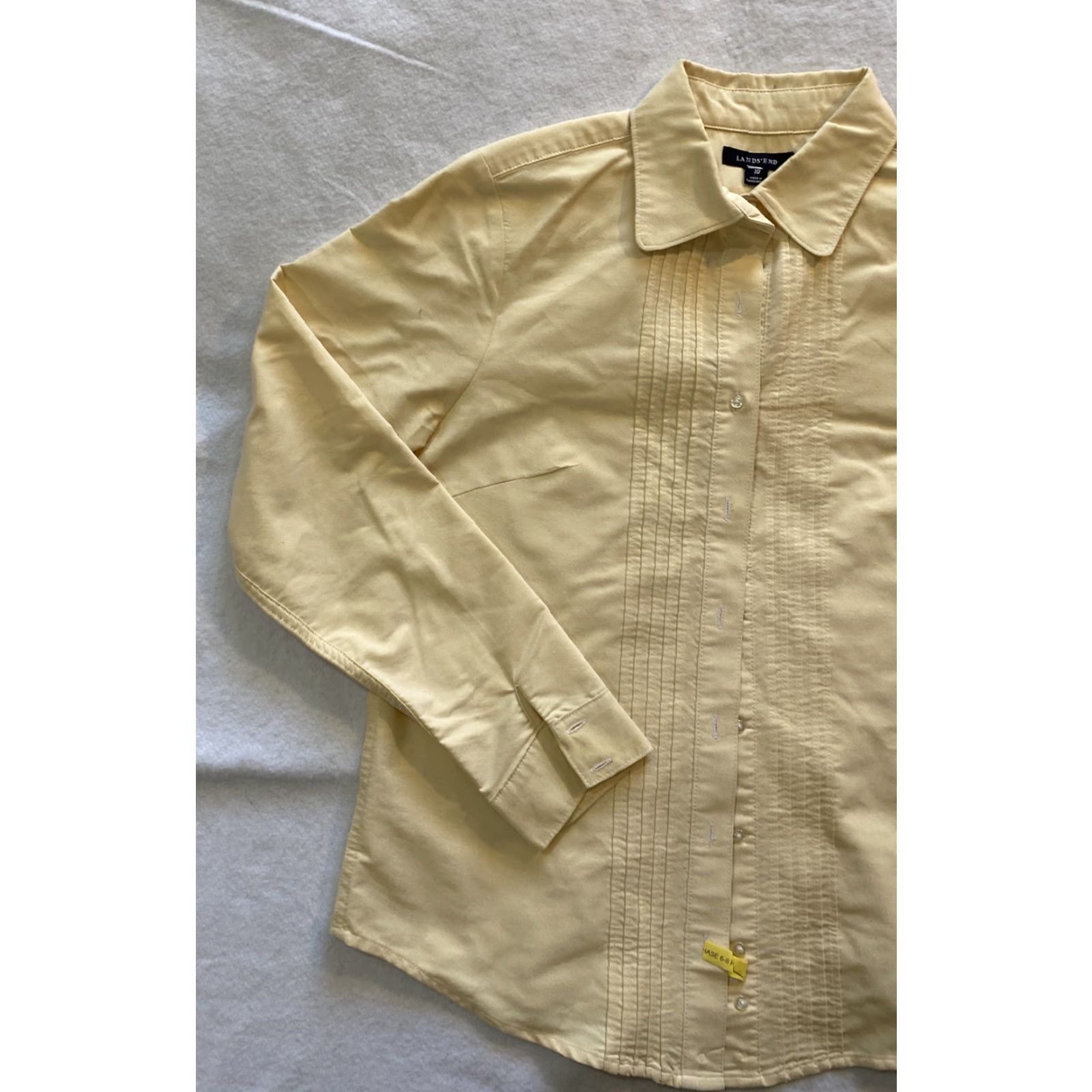 Lands' End Lands’ End Button-Up Shirt Womens Regular Cotton Yellow Mauve 10 Button-Down Collared Long Sleeve Classic Casual Shirt Size L / US 10 / IT 46 - 3 Thumbnail