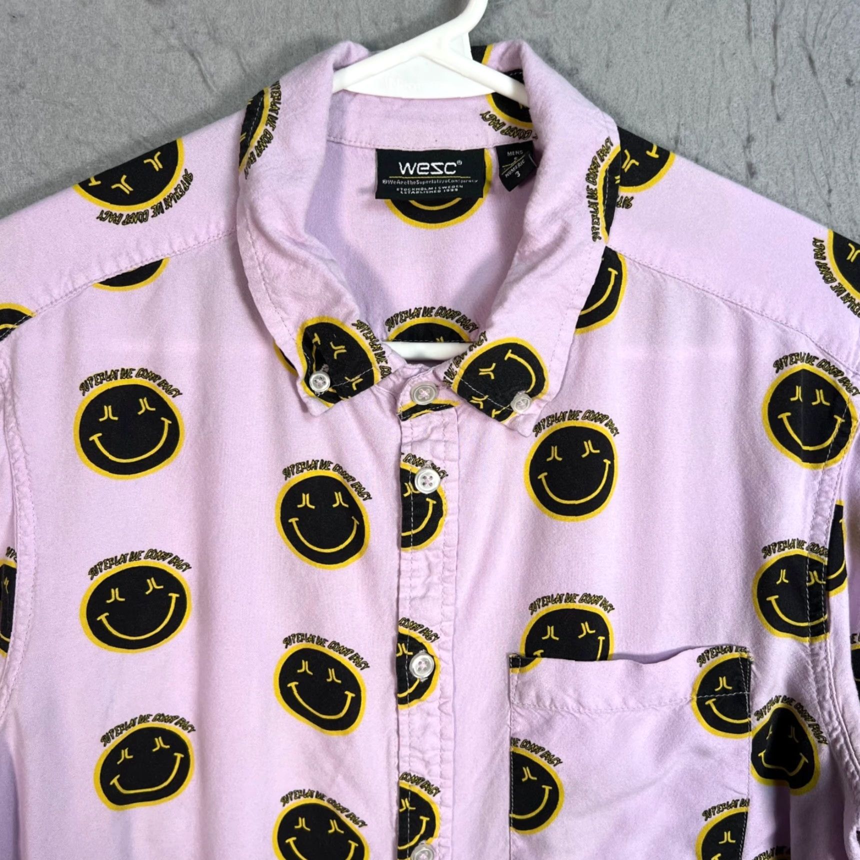 WeSC WESC Mens Small Button-Up Shirt Pink Smiley Face Print Black & Yellow Size US S / EU 44-46 / 1 - 6 Thumbnail
