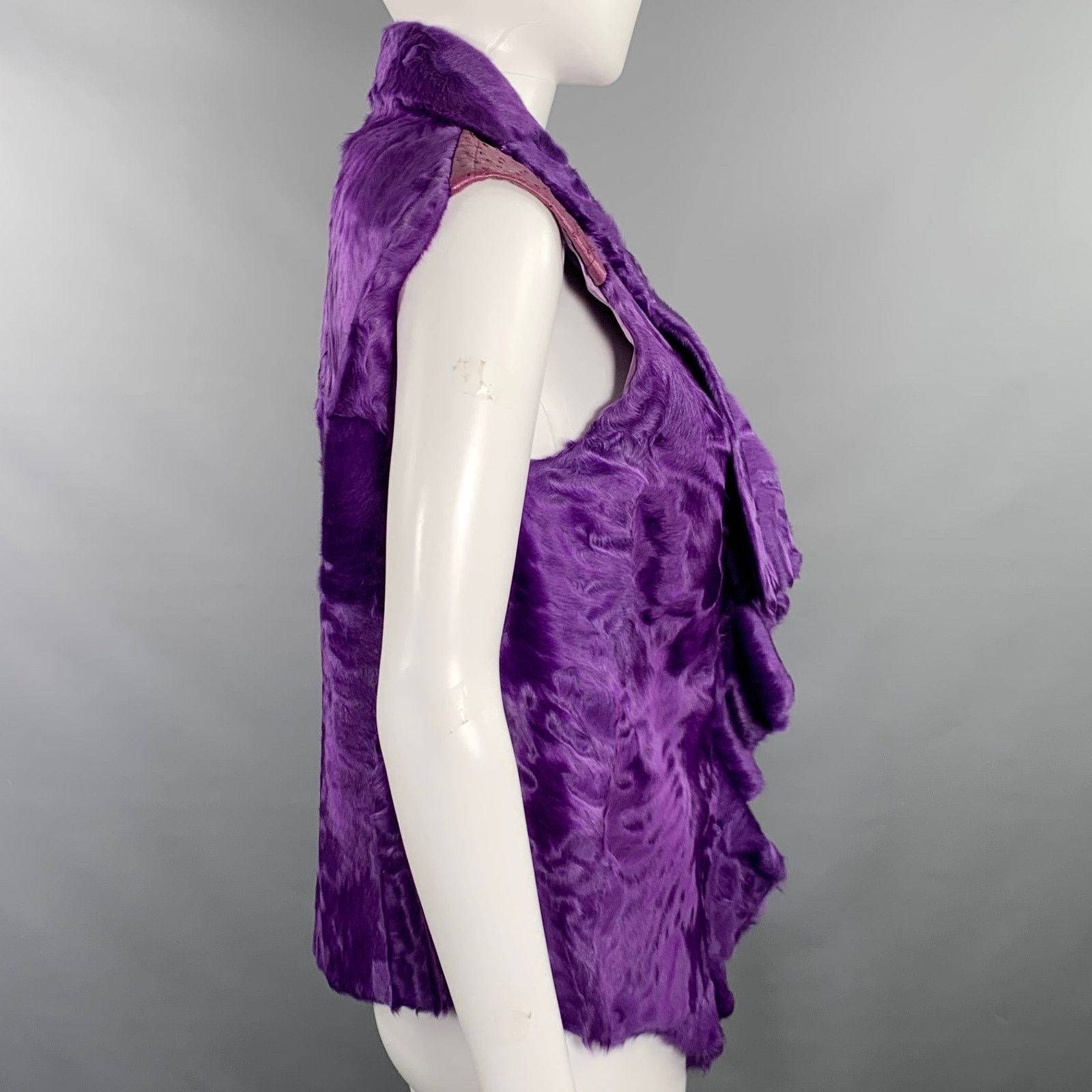 Oscar De La Renta Size 6 Purple Ostrich Leather Lamb Fur Eye Hook Vest Size M / US 6-8 / IT 42-44 - 3 Thumbnail