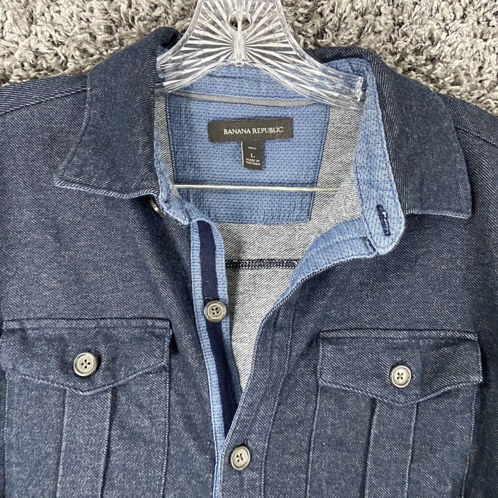 Banana Republic Banana Republic Button Up Big & Tall Men's Long Sleeve LT Blue Heather Size US L / EU 52-54 / 3 - 5 Thumbnail