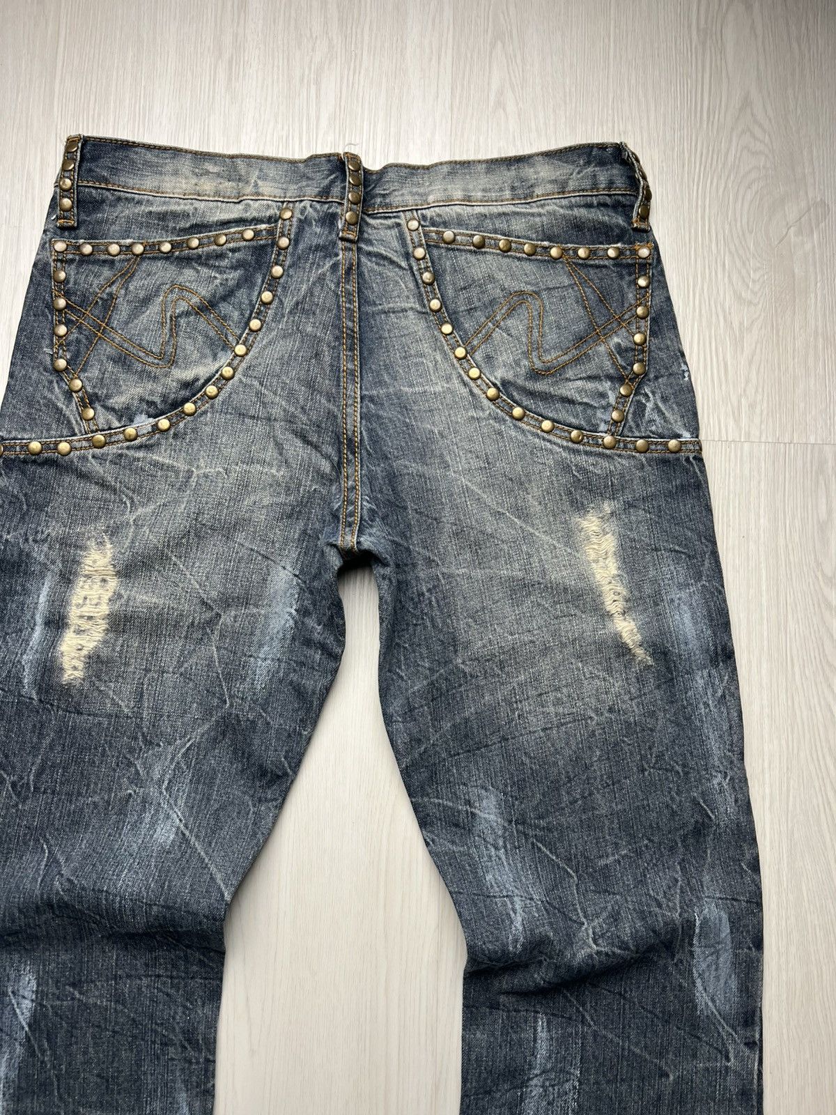 Le Grande Bleu (L.G.B.) Semantic Design Distressed Studded Flared Jeans Size US 32 / EU 48 - 4 Thumbnail