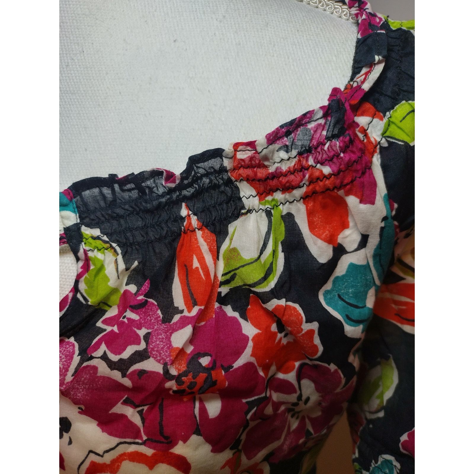 Ann Taylor Ann Taylor Womens Blouse Floral Print Ruffle Collar Tie Neck Size M / US 6-8 / IT 42-44 - 3 Thumbnail