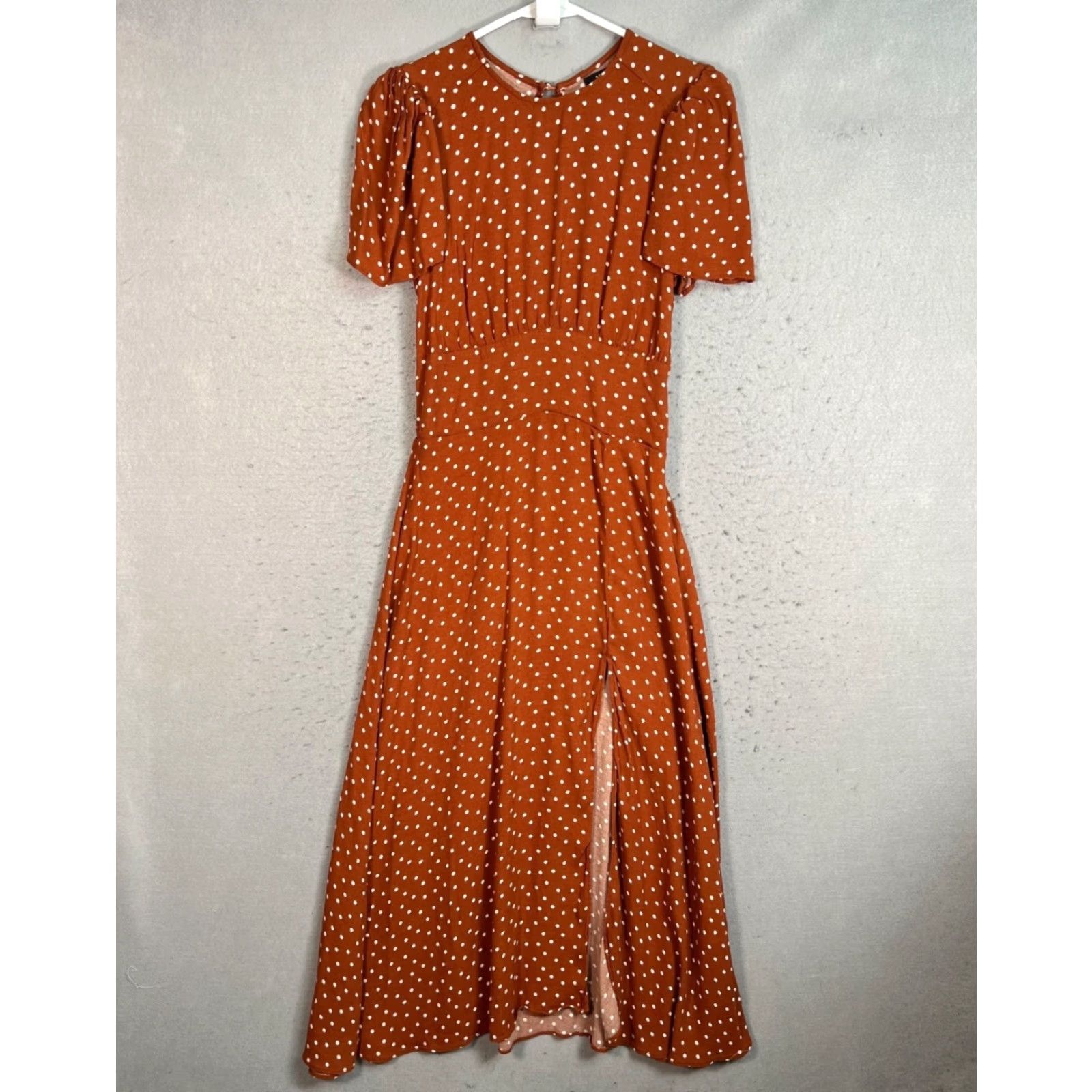 Vintage AFRM Womens Midi Rust Polka Dot Dress With Side Slit Back Cutout Size M / US 6-8 / IT 42-44 - 2 Thumbnail