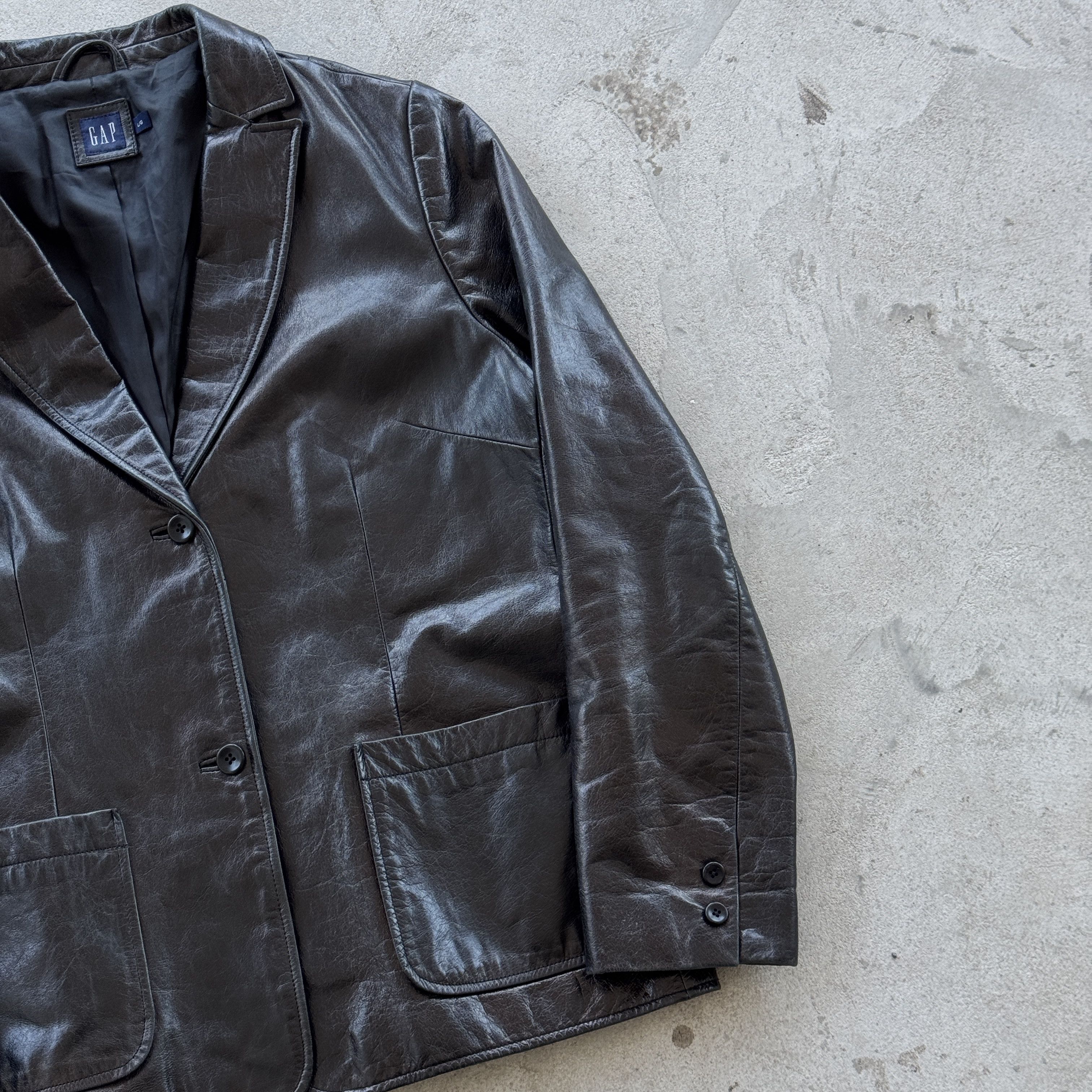 Gap Vintage GAP Black Leather Blazer Jacket 90s Minimalist Y2K Size L / US 10 / IT 46 - 3 Thumbnail