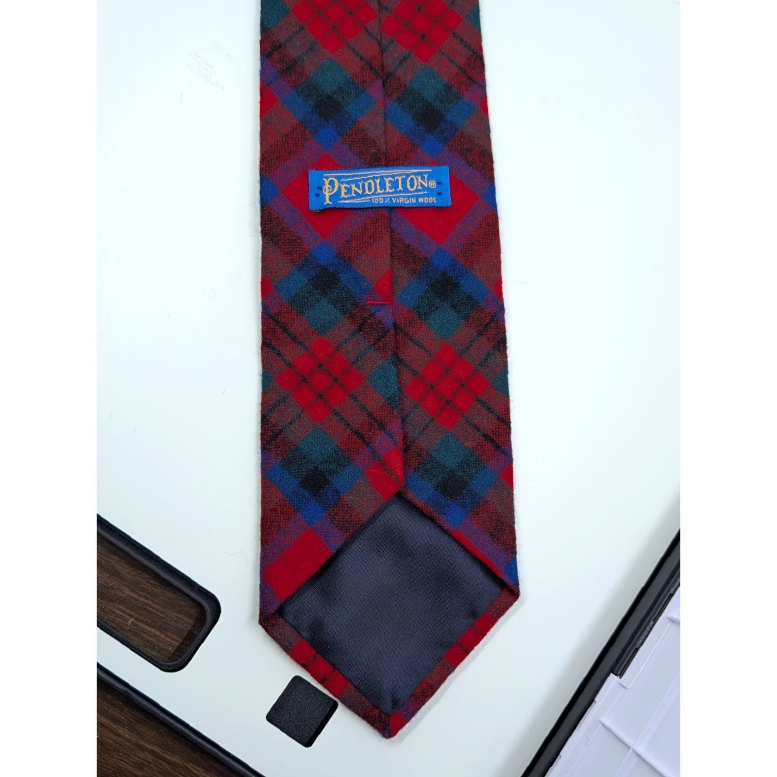 Pendleton VINTAGE Pendleton Tie Plaid Tartan 100% Wool Made In USA Red Green Blue Men One Size Short Adjustable Wool Tie Size ONE SIZE - 3 Thumbnail