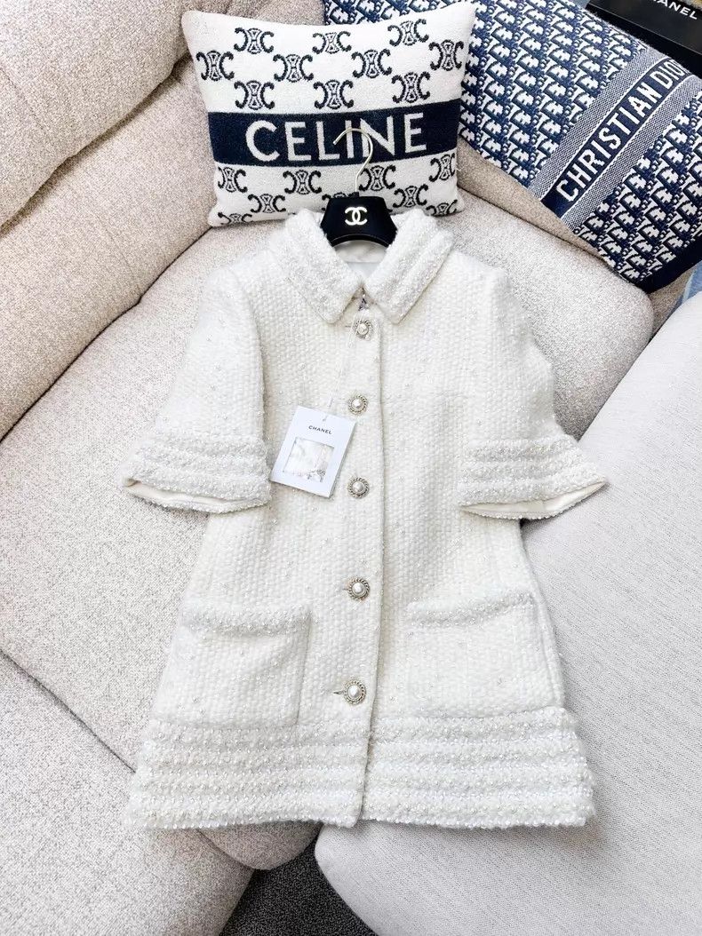 Chanel Chanel Beige heavy industry wool stud beaded sequin dress Size XXS / US 00 / IT 34 - 3 Thumbnail