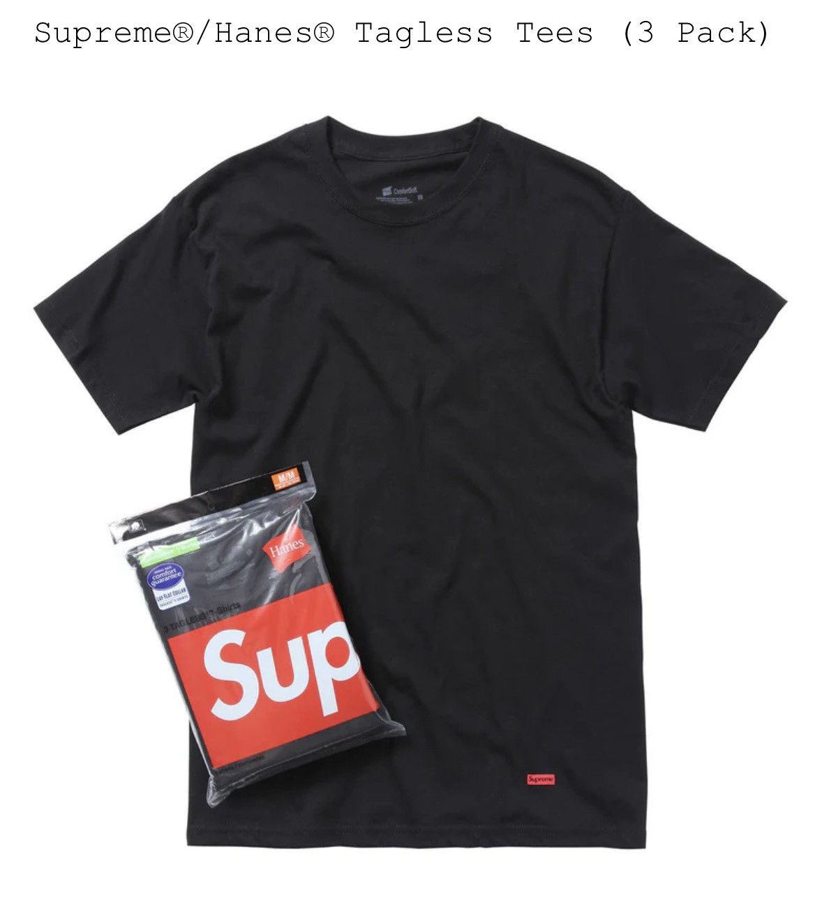 Hanes × Supreme Supreme x Hanes Tagless Tee Black (3 Pack) Size US L / EU 52-54 / 3 - 1 Thumbnail