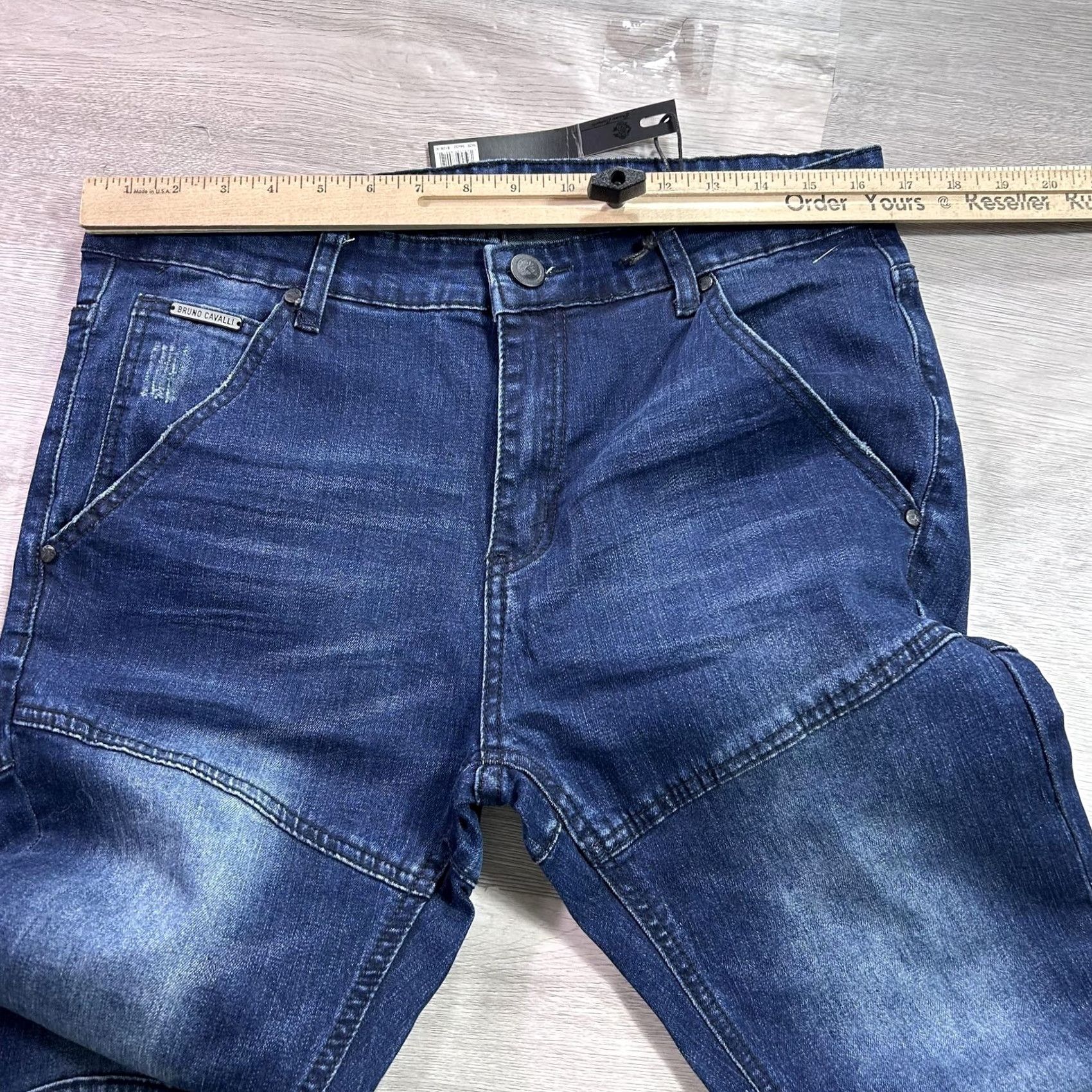 Denime Bruno Cavalli Jeans Mens 34x32 Blue Slim Tapered Stretch Denim Medium Wash Jeans Size US 34 / EU 50 - 7 Thumbnail