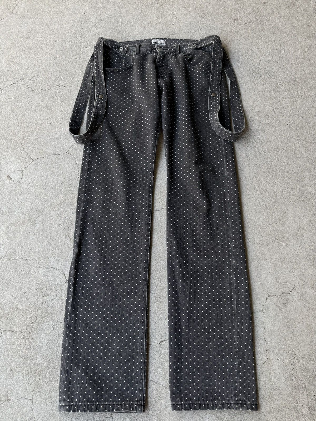 Kim Jones 2000s KIM JONES Dark Gray Embroidered Strap Denim Pants Size US 30 / EU 46 - 2 Thumbnail