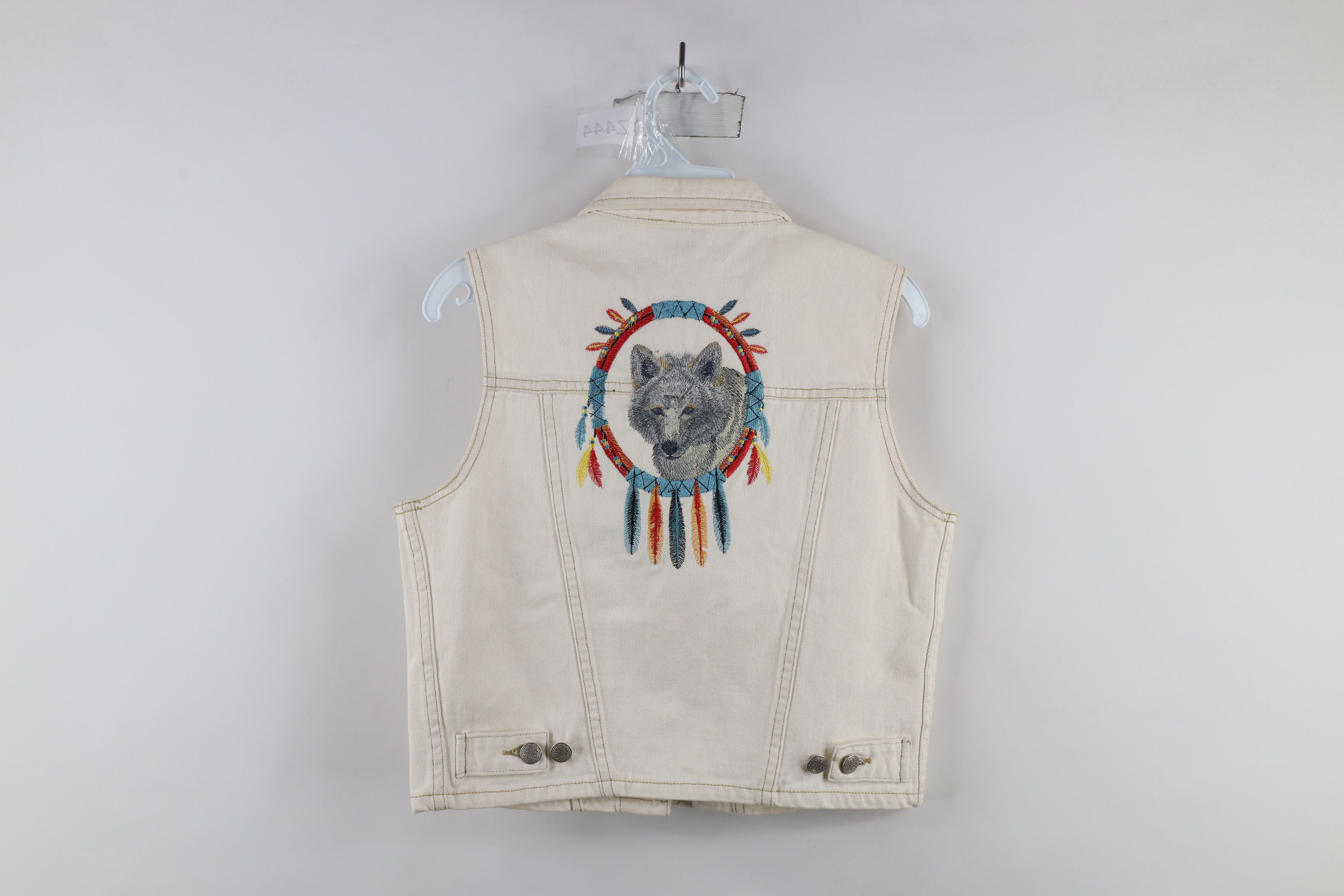 Vintage Vintage 90s Streetwear Wolf Cropped Denim Vest Jacket Size M / US 6-8 / IT 42-44 - 11 Thumbnail