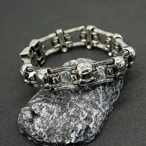 VIBE Skull Motorcycle Punk Bracelet Titanium Steel Size ONE SIZE - 1 Thumbnail