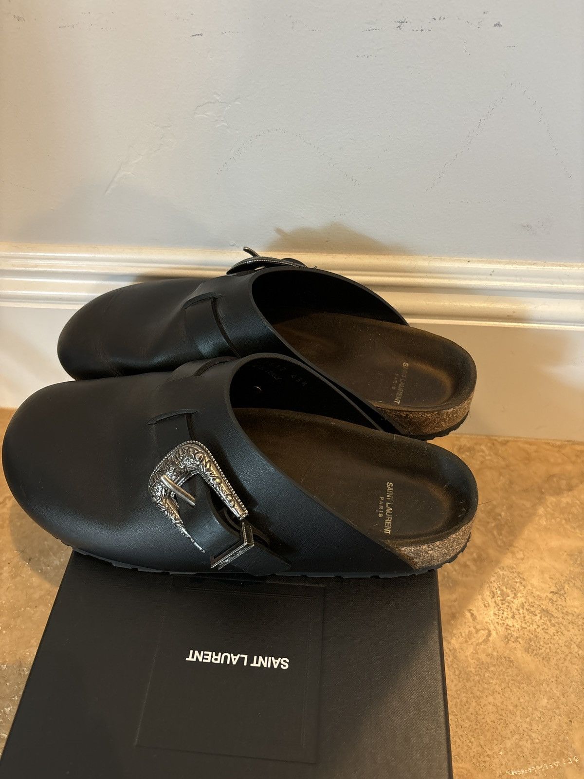 Saint Laurent Paris Saint Laurent Black Leather Mules Size US 10.5 / EU 43-44 - 3 Thumbnail