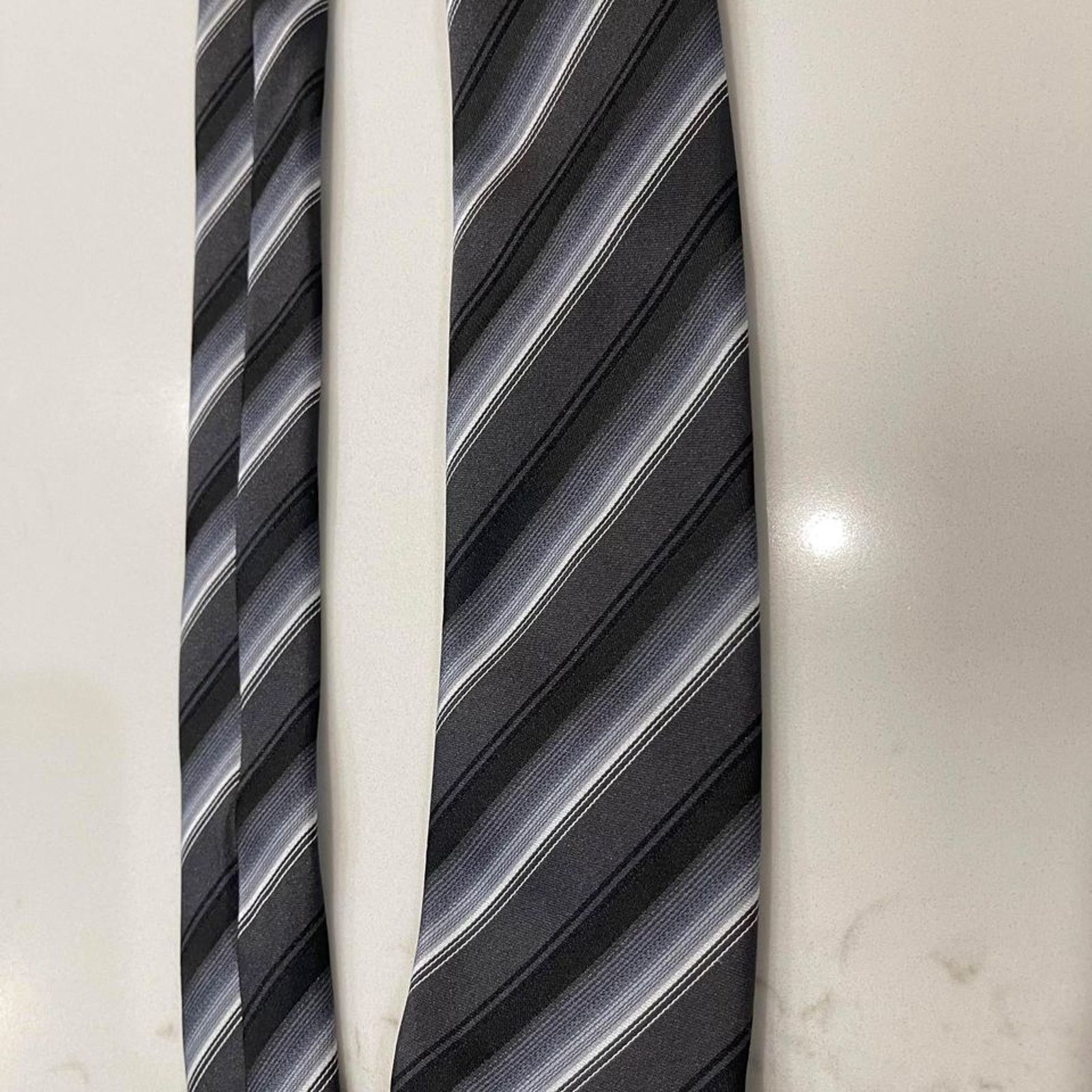 Apt. 9 APT. 9 Necktie Gray Black White Stripes Polyester Workwear Size ONE SIZE - 5 Thumbnail