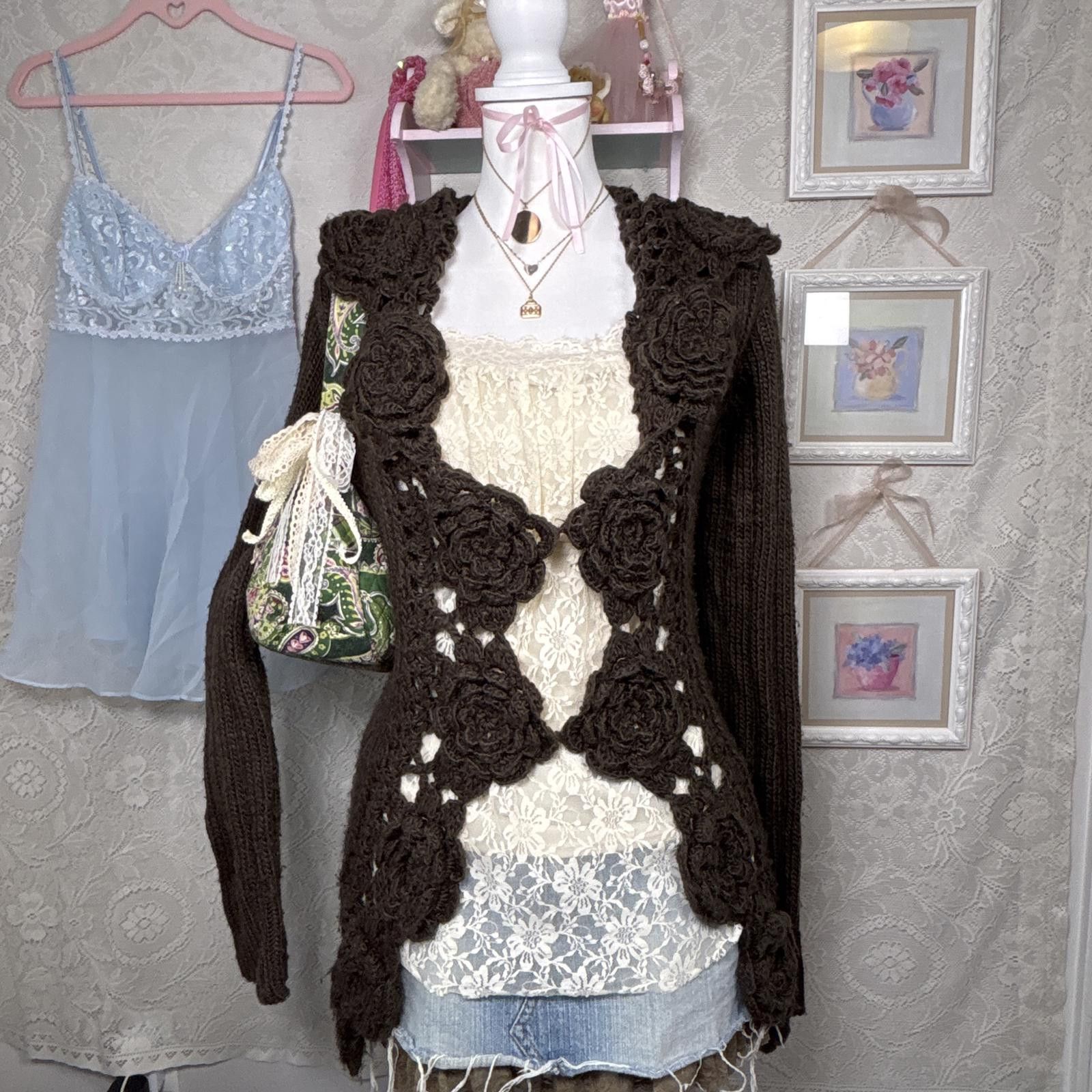 Other y2k vintage crochet floral cardigan Size L / US 10 / IT 46 - 1 Thumbnail