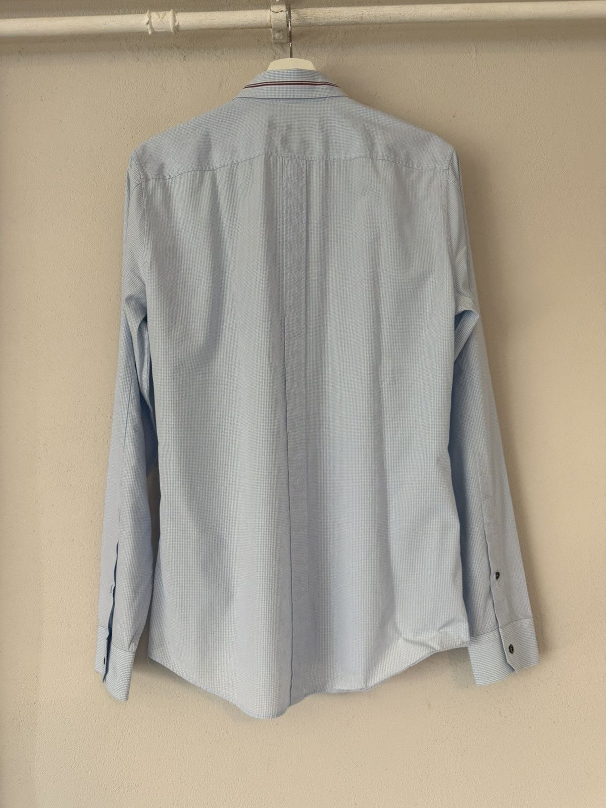 Gucci Light Blue Micro-Gingham Shirt with Striped Collar Size US M / EU 48-50 / 2 - 2 Thumbnail