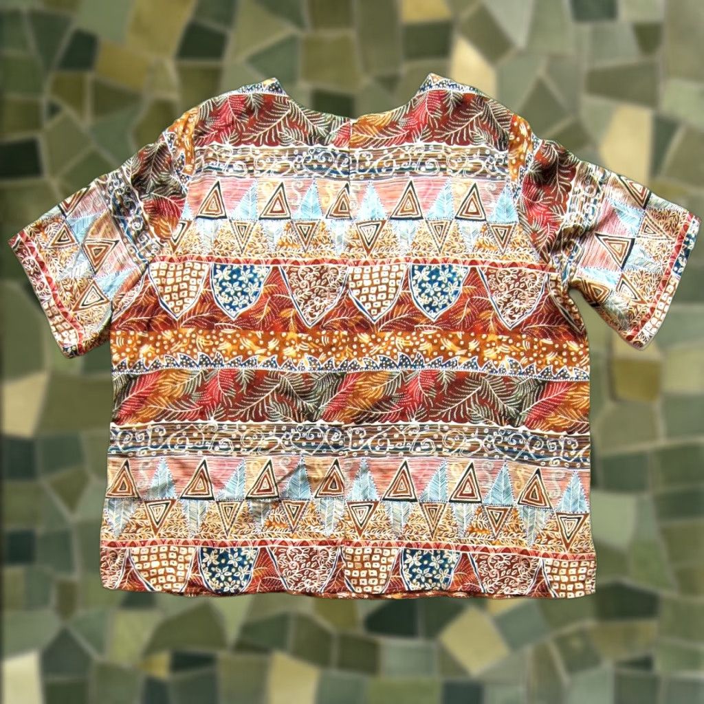 Vintage Vtg Valerie Stevens Blouse Tunic 24W Silk Floral Short Sleeve Brown Blue Women Ladies Dress Shirt Size 4XL / US 24-26 - 1 Thumbnail