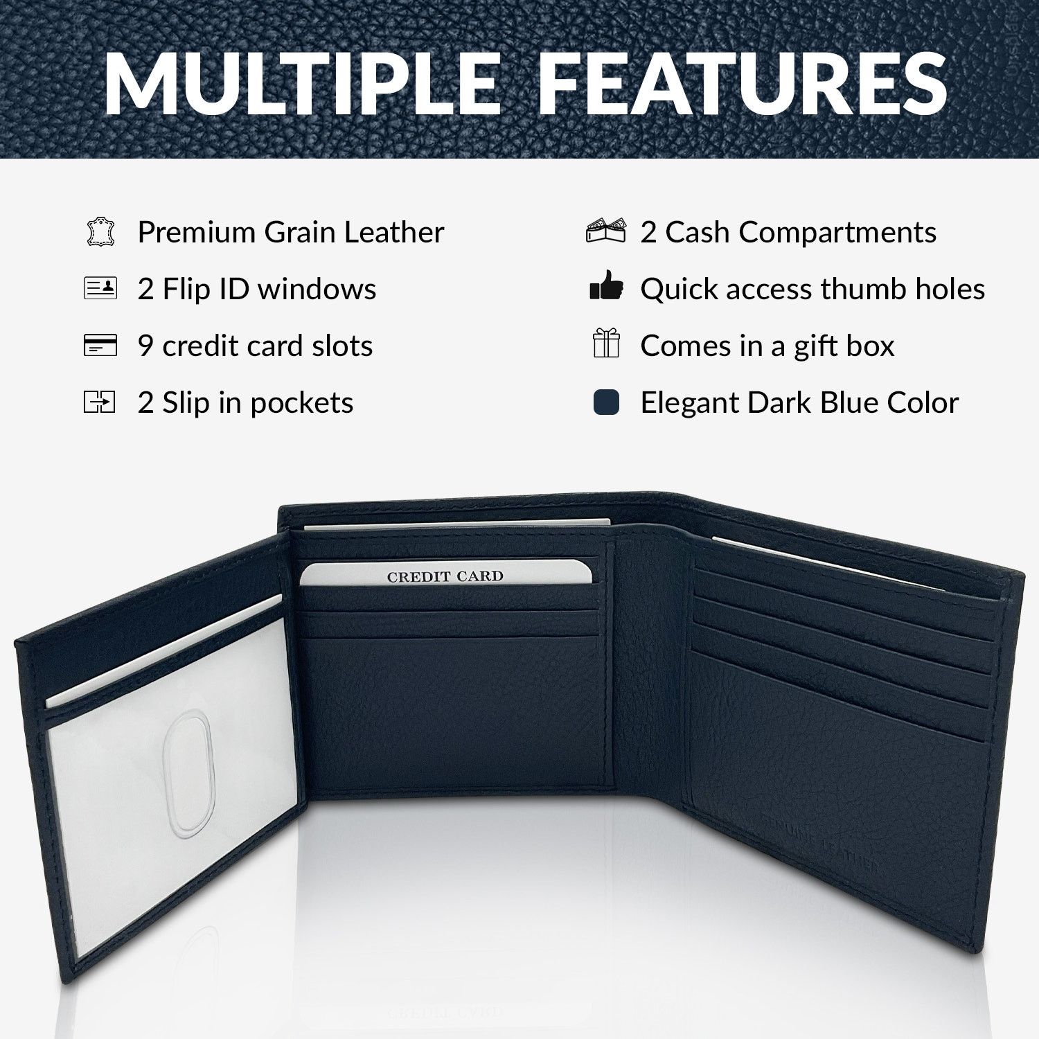 Handmade Men's minimalist Dark Blue leather wallet | Slim wallet Size ONE SIZE - 3 Thumbnail