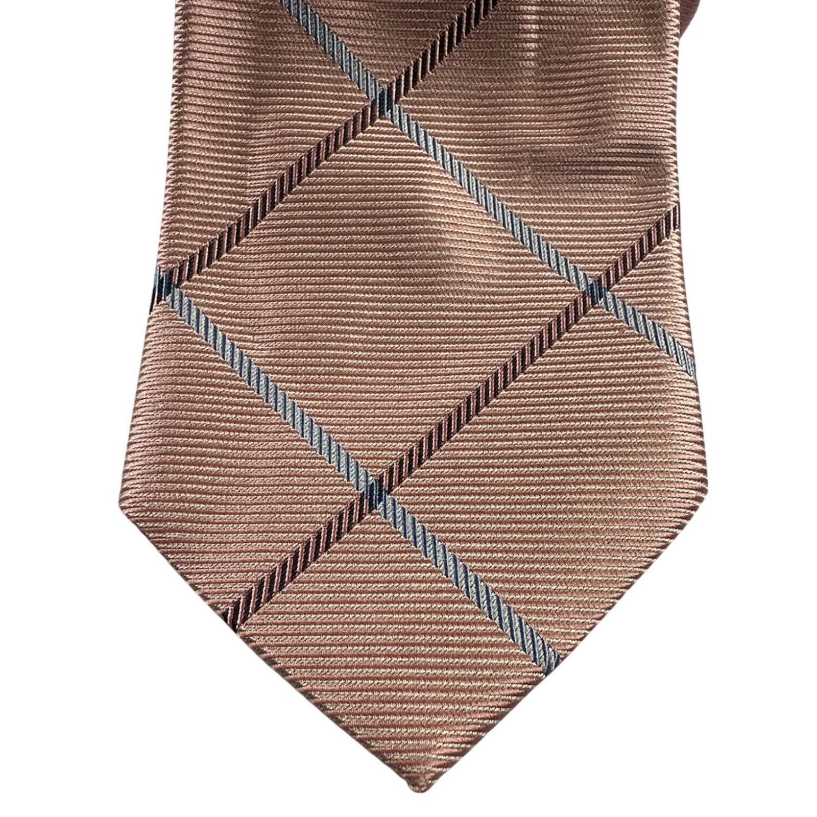 Paul Fredrick Paul Fredrick Italian Silk Tie Pinkish Tan Blue Plaid NWT Size ONE SIZE - 3 Thumbnail