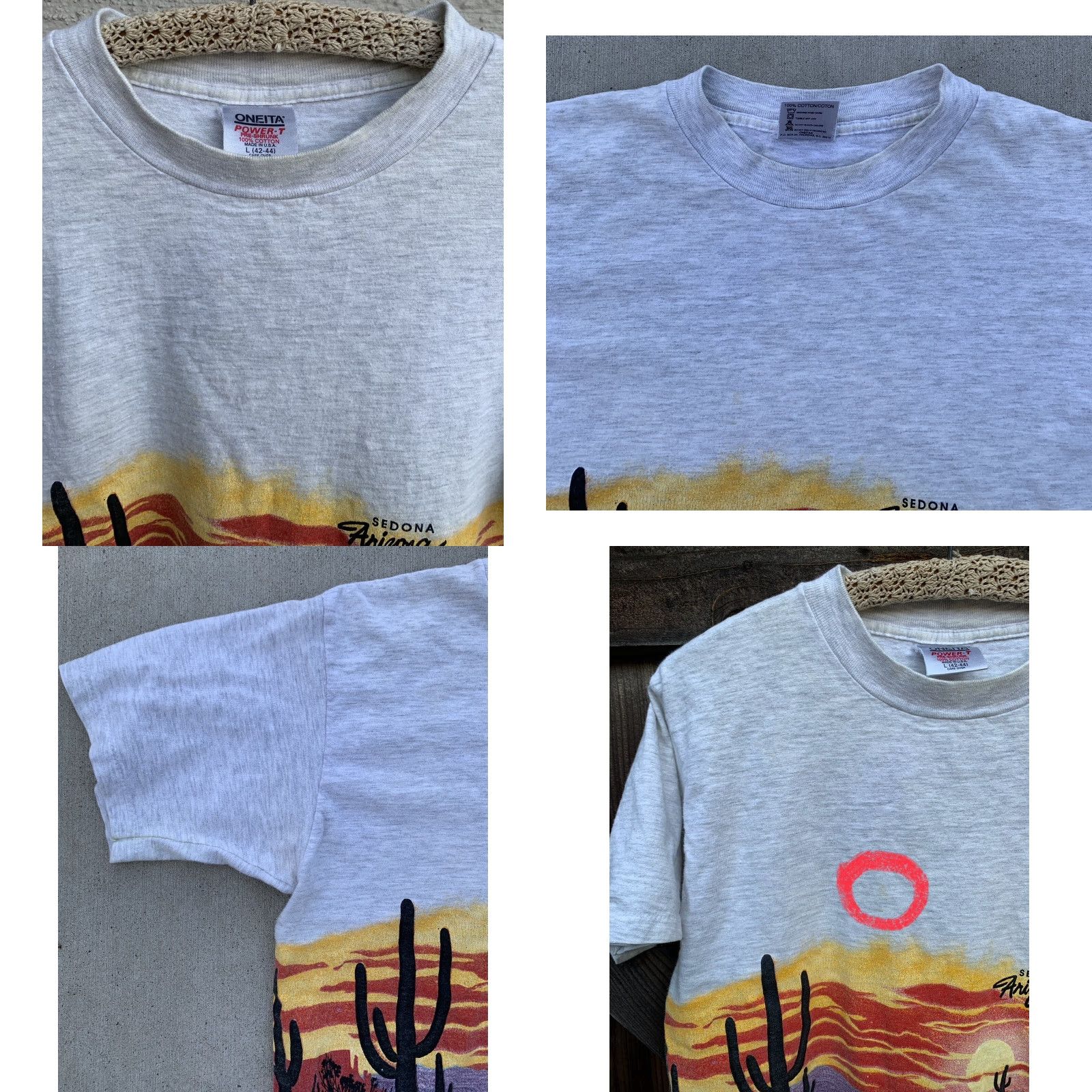 Vintage VINTAGE Oneita T-Shirt Desert Theme Sedona Arizona Gray Cotton Short Sleeve L Men 1980s Graphic Print San Segal 1989 Regular Stitch Size US L / EU 52-54 / 3 - 9 Thumbnail