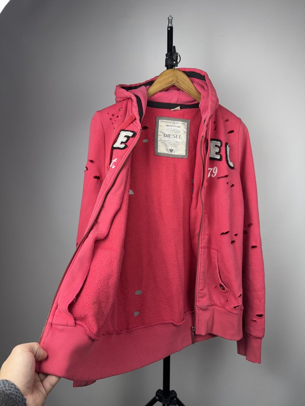 Diesel Vntg Y2K 90s Distressed Diesel Hoodie Luxury Avant Grade Size L / US 10 / IT 46 - 10 Thumbnail