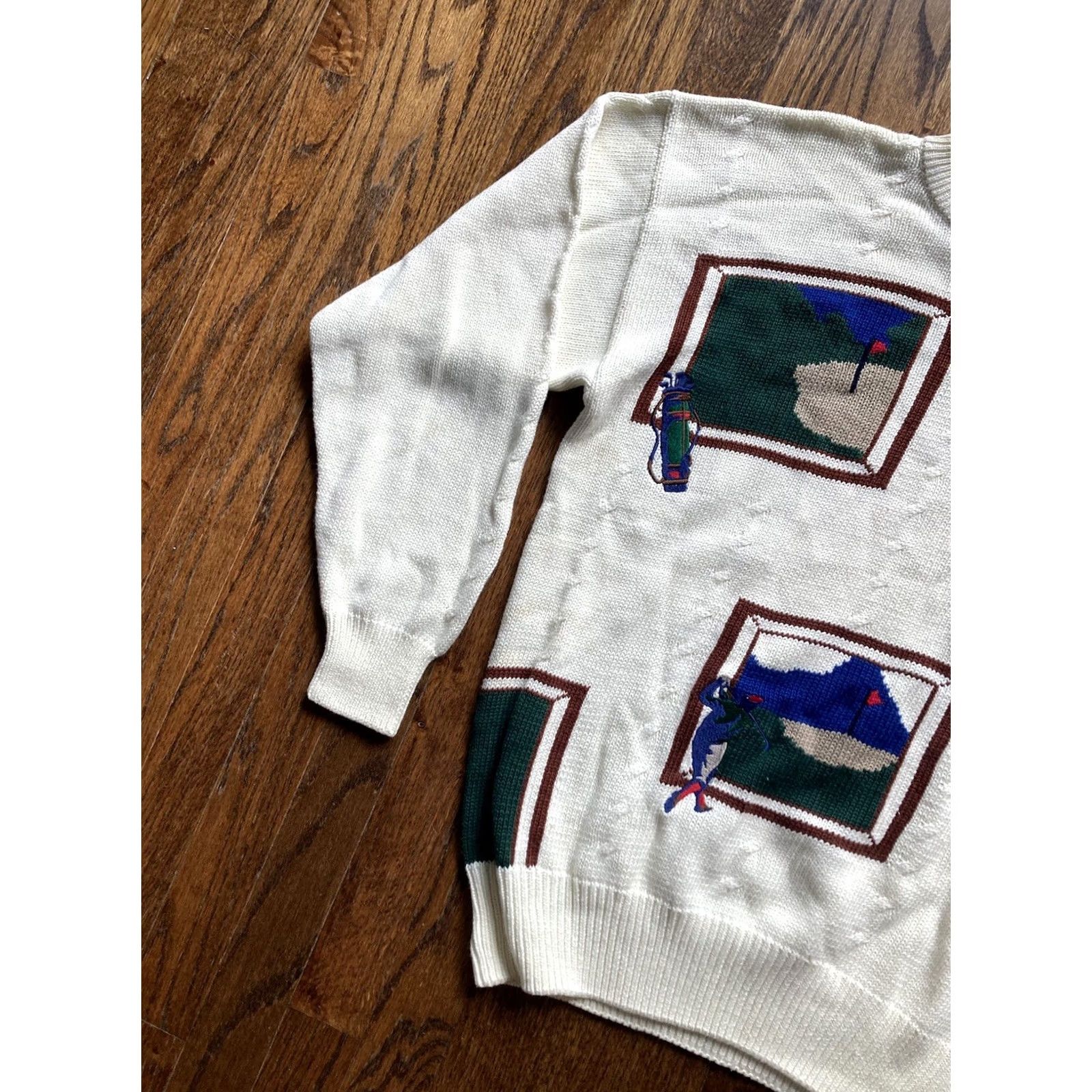 Vintage VINTAGE Hathaway Sweater Mens M cream ivory 90s Golf Size Hand Intarsia Knit Cotton Size US M / EU 48-50 / 2 - 2 Thumbnail