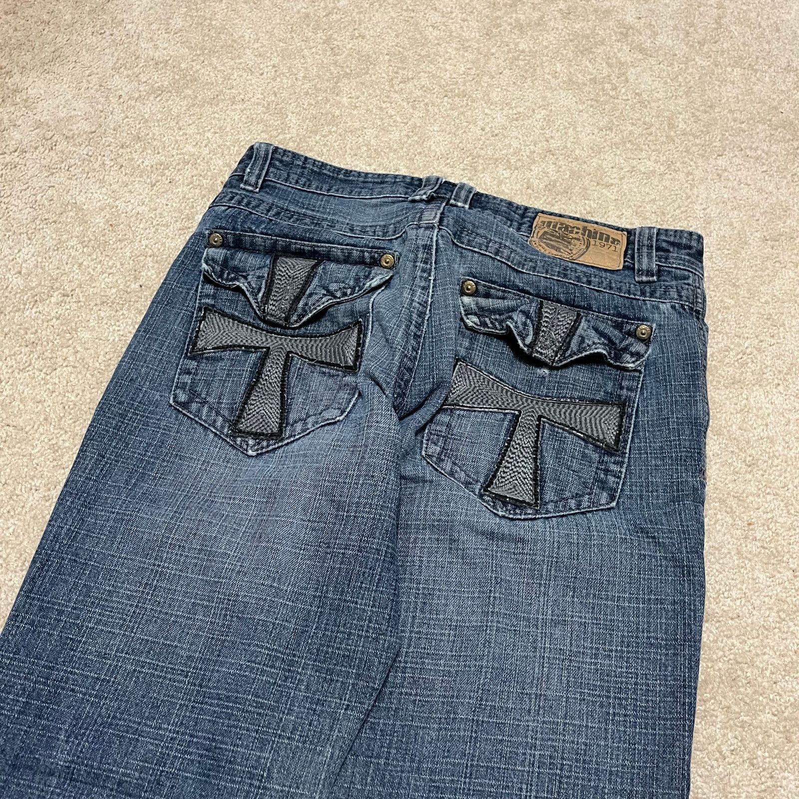 Other Y2K The Machine Skater Cross Embroidered Faded Jeans 32x31.5 Size US 32 / EU 48 - 4 Thumbnail