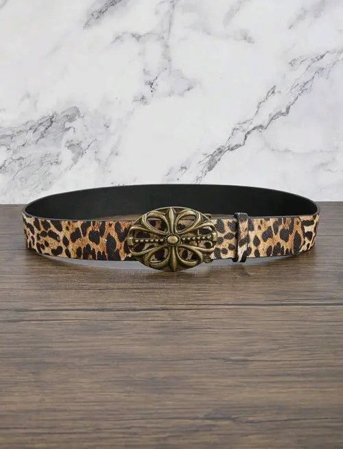 VIBE Y2k Floral Cross Buckle Leopard Belt Size ONE SIZE - 3 Thumbnail