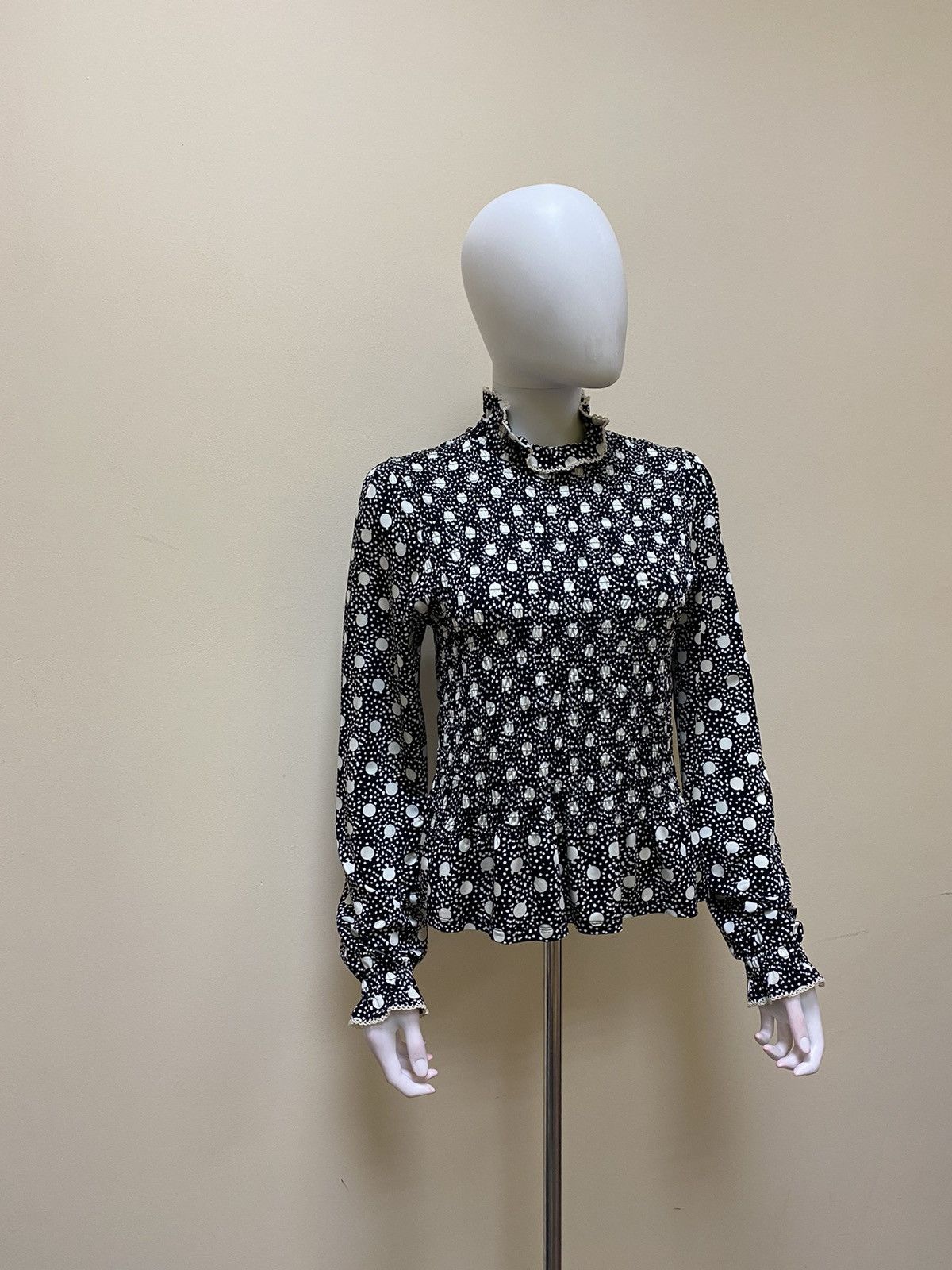 Sandro Sandro Spotted Shirred Smocked Mock Neck Top Size 2 Size M / US 6-8 / IT 42-44 - 3 Thumbnail