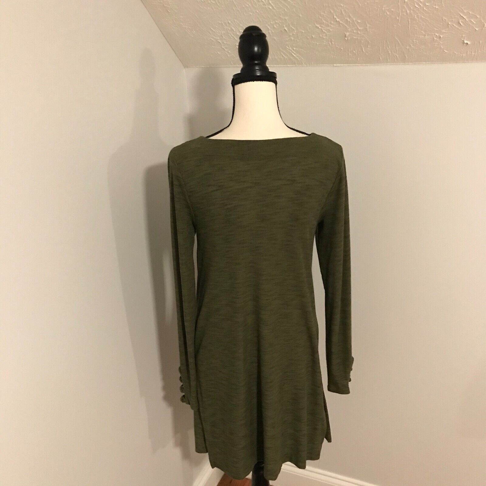 Anthropologie Anthropologie Pure+Good Cowlneck Green Ribbed Tunic Dress Size S / US 4 / IT 40 - 3 Thumbnail