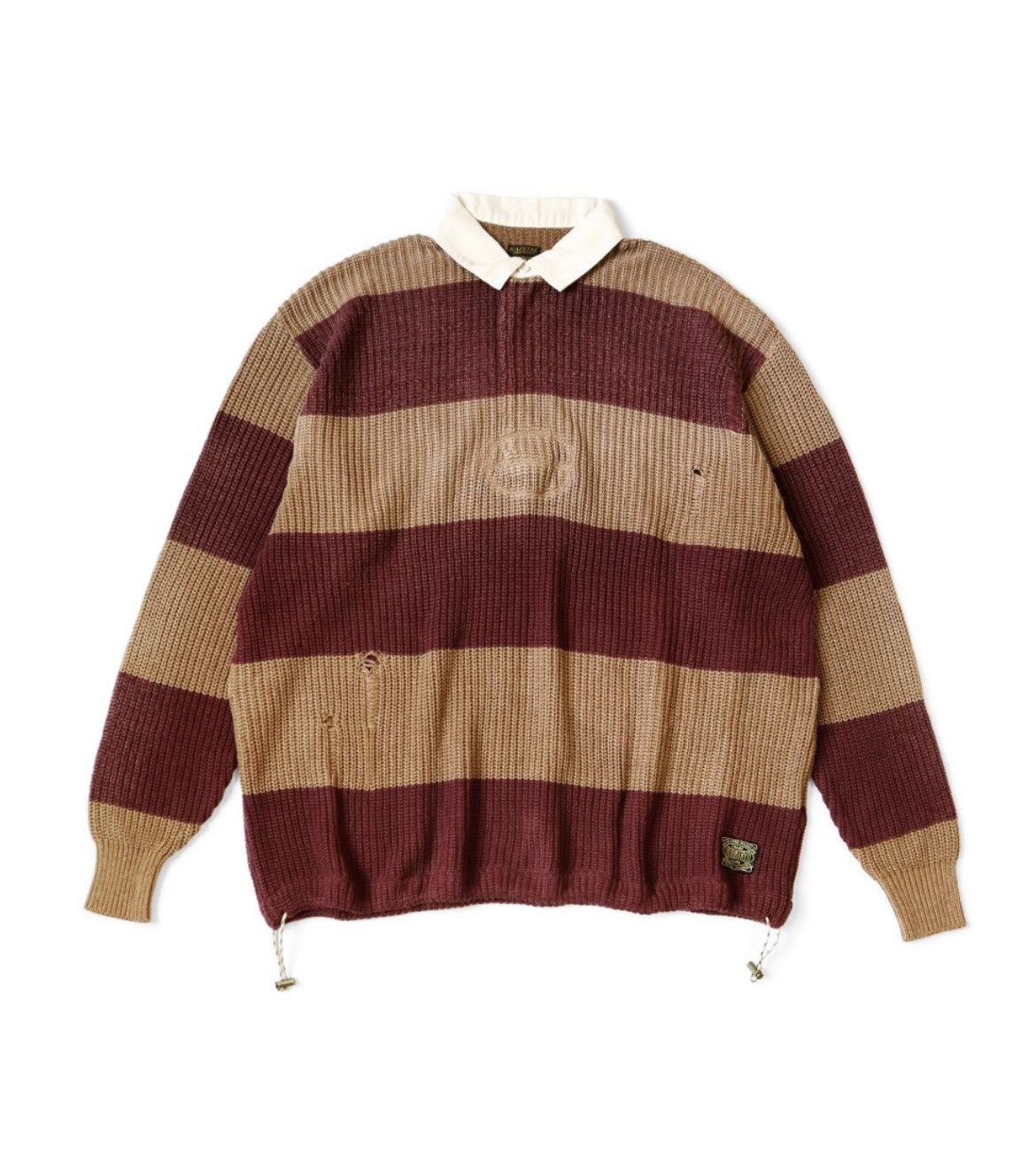 image of Kapital 5G Cotton Knit Rugby Sweater Size 1 in Brown, Men's