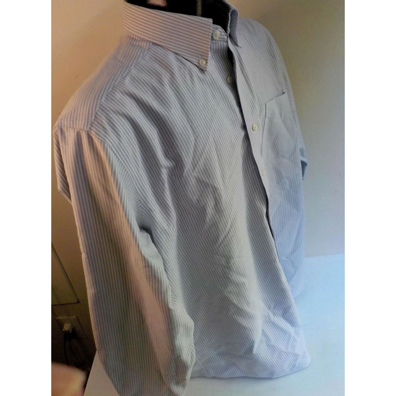 Vintage VINTAGE LL BEAN Striped Button-Down Shirt 16.5 Blue/White Cotton Traditional Fit Long Sleeve Mens Size US XL / EU 56 / 4 - 3 Thumbnail
