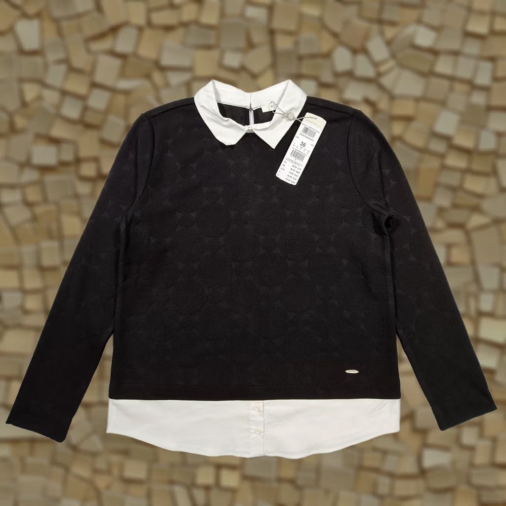 CO Betty & Co Womens Pullover Jumper Black 10 UK Collared Long Sleeve Button Jersey Top Size L / US 10 / IT 46 - 1 Thumbnail