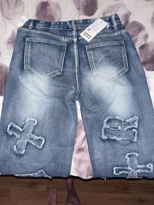 Japanese Brand Jeans With Embroidered Letters Size 28" / US 6 / IT 42 - 3 Thumbnail