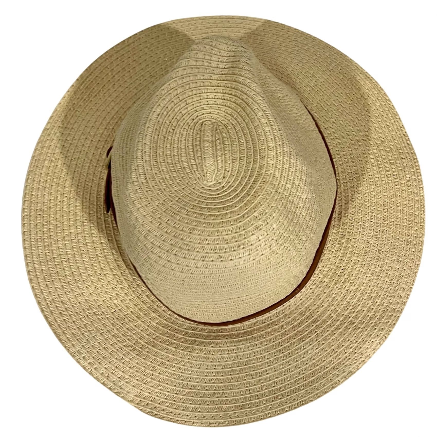 Vintage Melissa Odabash Straw Sun Hat Fedora Beige Brown Band w/ Buckle Womens One Size Adjustable Sun Hat Summer Beach Casual Travel Women Size ONE SIZE - 6 Thumbnail