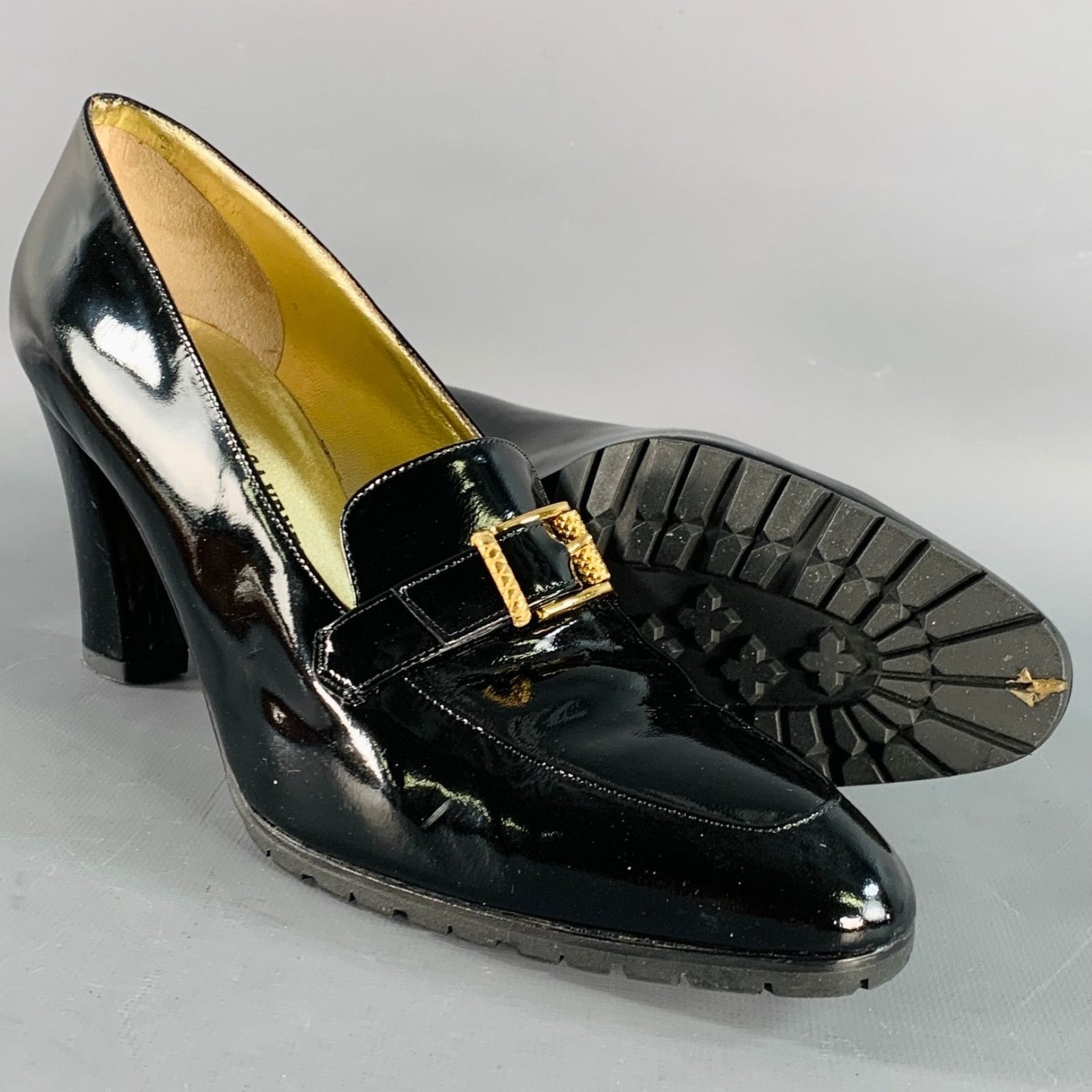Bottega Veneta BOTTEGA VENETA Size 9 Black Gold Patent Leather Buckle Pumps Size US 9 / IT 39 - 6 Thumbnail