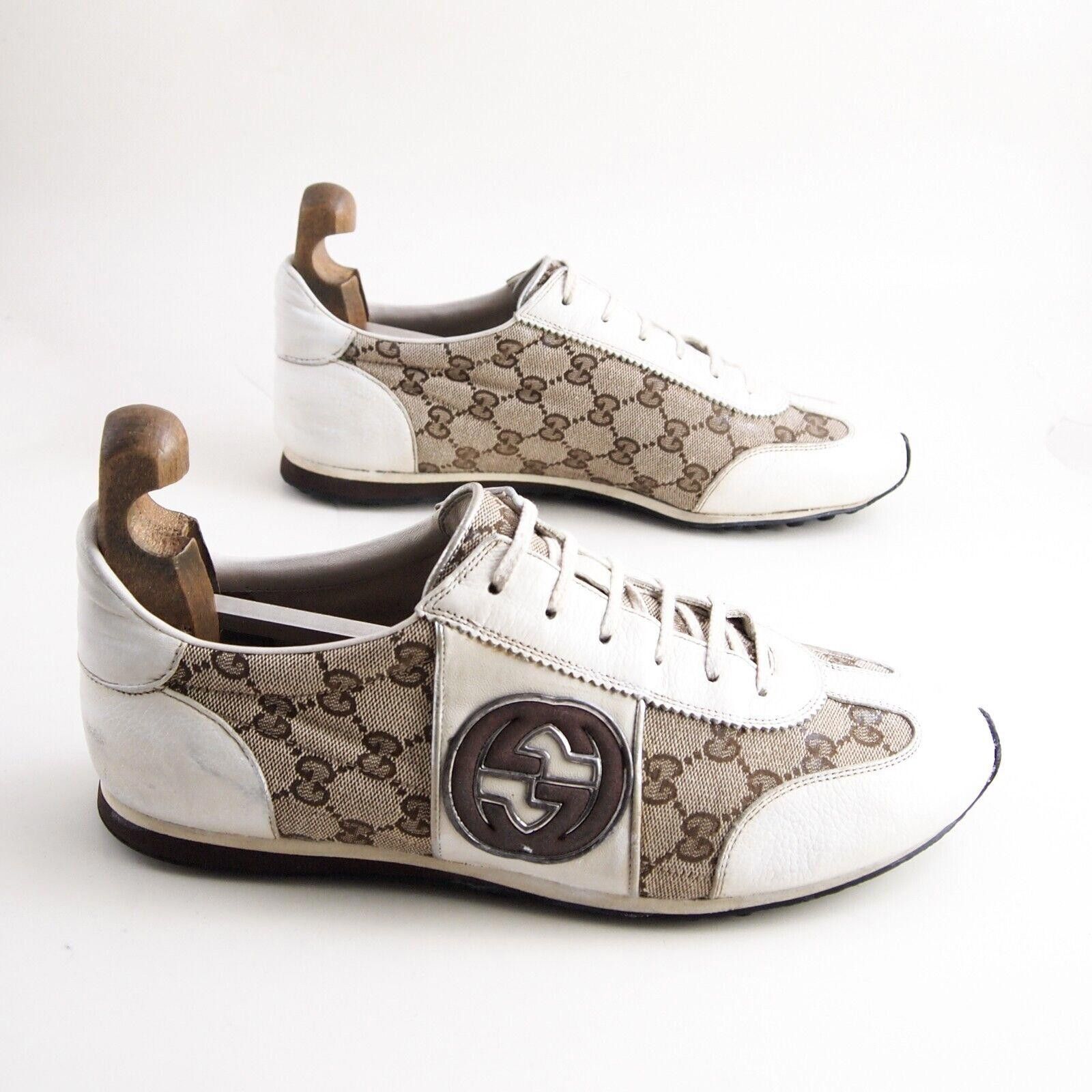 Gucci Gucci Sneakers White Leather Brown Canvas US 10.5 EU 43.5 G Size US 10.5 / EU 43-44 - 6 Thumbnail