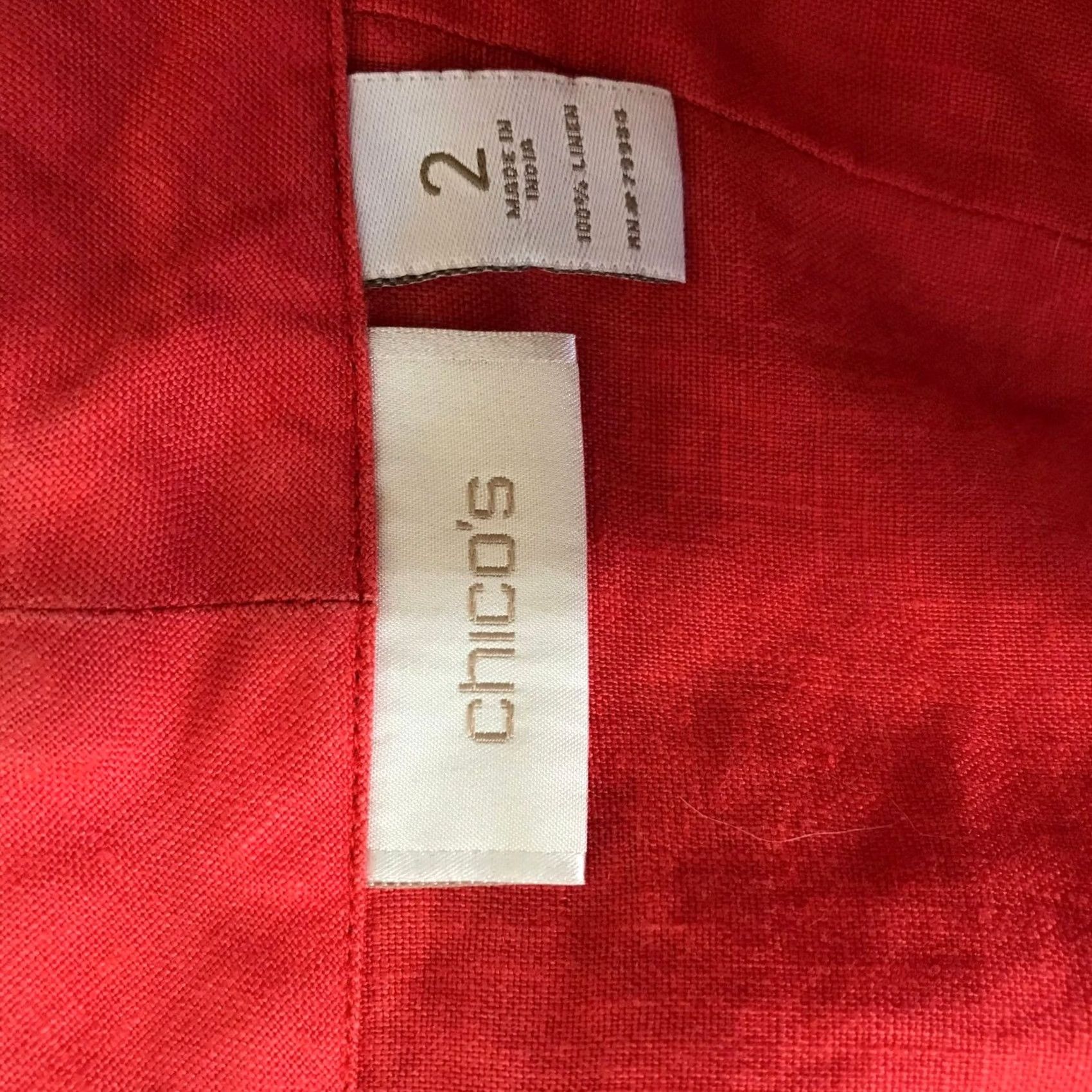 Vintage Chicos Red 100% Linen Jacket Size L Mandarin Collar Open Front Raw Edge Seam Womens Size L / US 10 / IT 46 - 7 Thumbnail