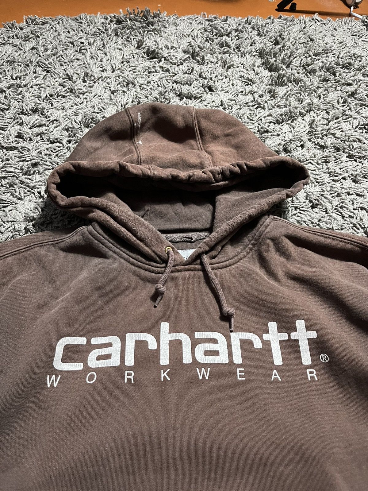 Carhartt Y2K CARHARTT VINTAGE HEAVY COTTON DISTRESSED BROWN HOODIE Size US L / EU 52-54 / 3 - 2 Thumbnail