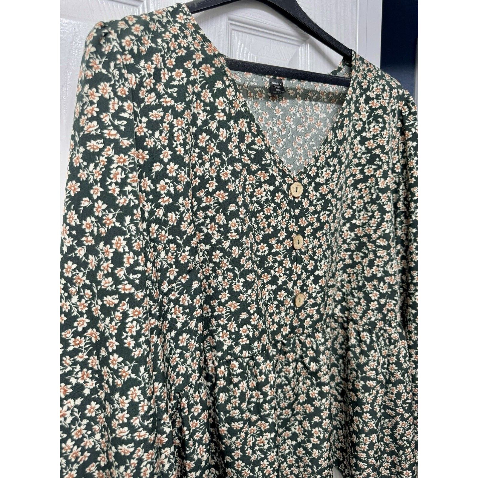 Shein SHEIN LUNE Plus Ditsy Print Flounce Sleeve, Peplum Blouse 3X Size 3XL / US 20-22 - 4 Thumbnail