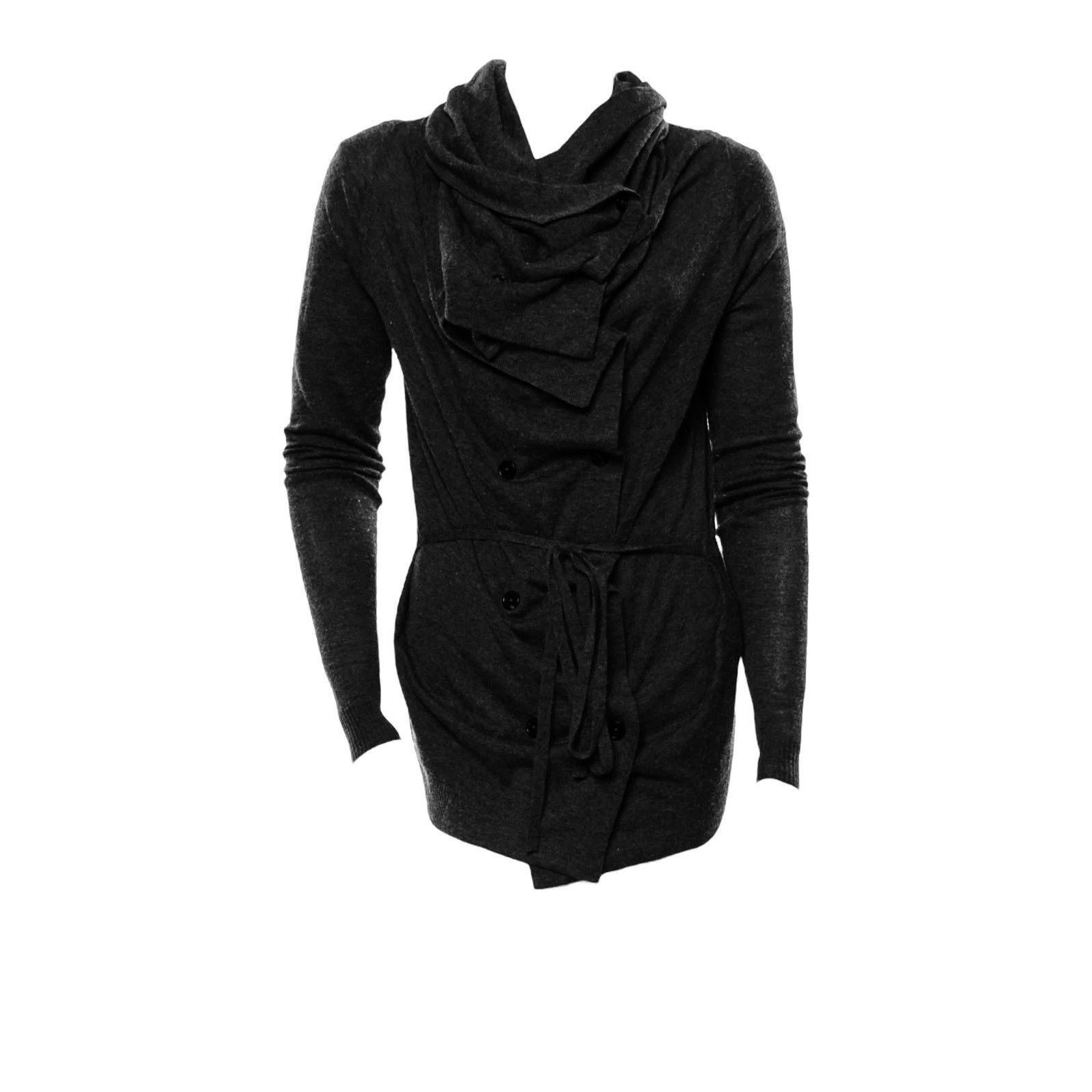 image of Ann Demeulemeester Double Breast Wool Cardigan Sweater 42 XL in Black, Women's