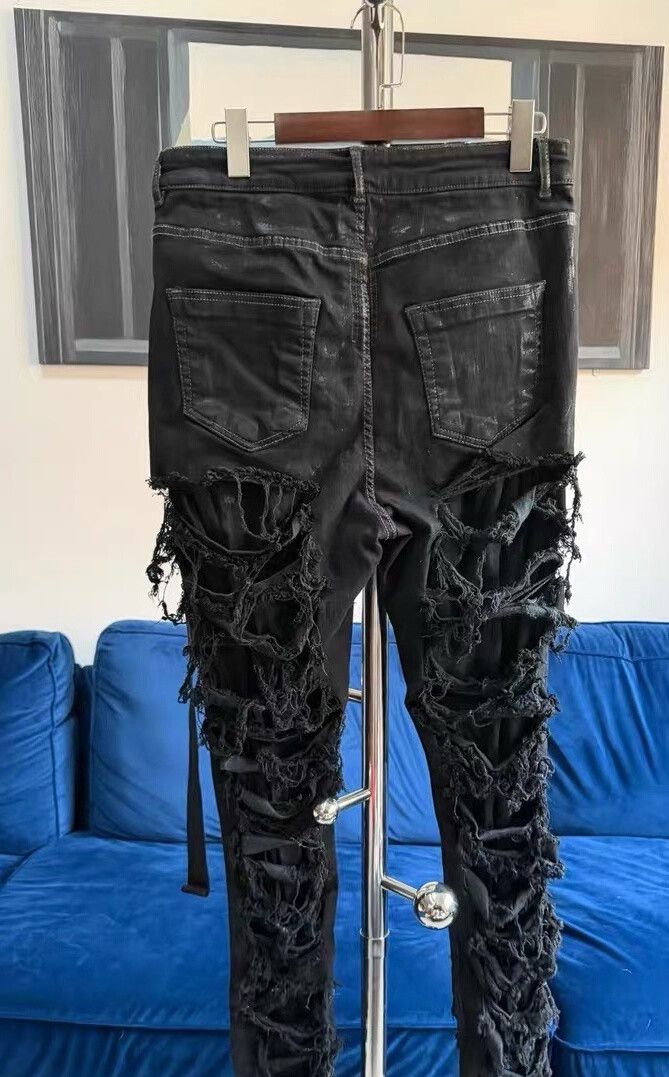 Rick Owens rick owens distressed black denim pants Size US 33 - 3 Thumbnail
