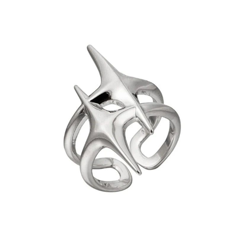 Handmade × Jewelry Abstract Star Ring Silver Slime Modern Punk Art Psychedelic Size ONE SIZE - 3 Thumbnail
