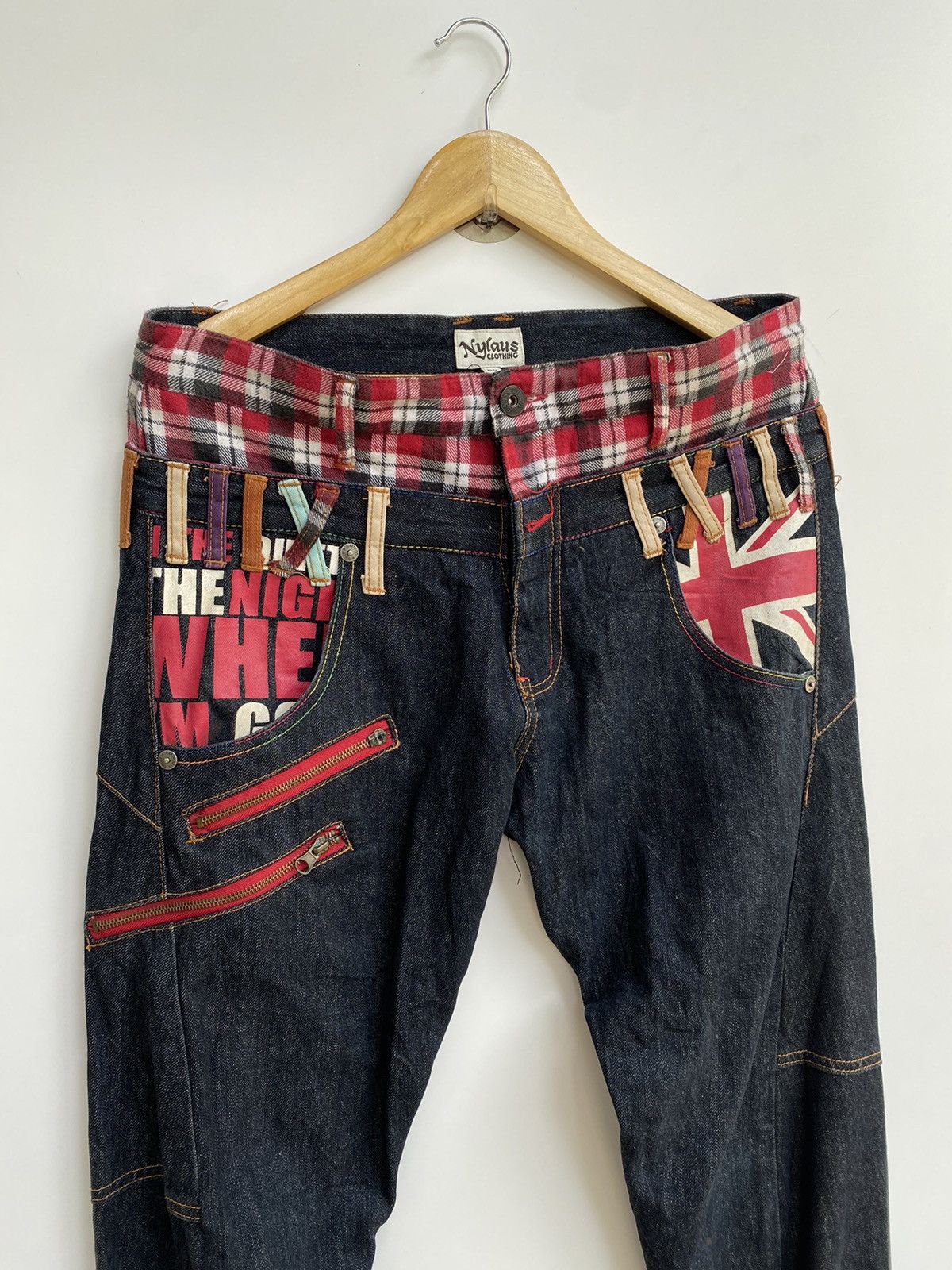 Japanese Brand Vtg Nylaus. Denim Double Waist Flag Logo Size US 35 - 4 Thumbnail