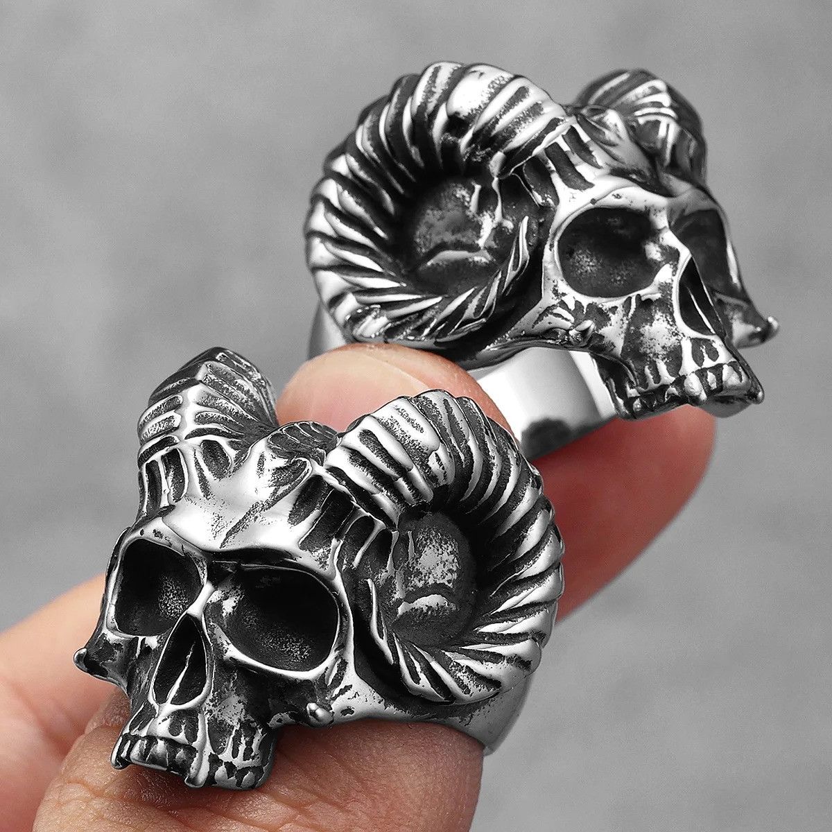 Vintage Gothic Satan Skull Men Ring Size ONE SIZE - 2 Thumbnail