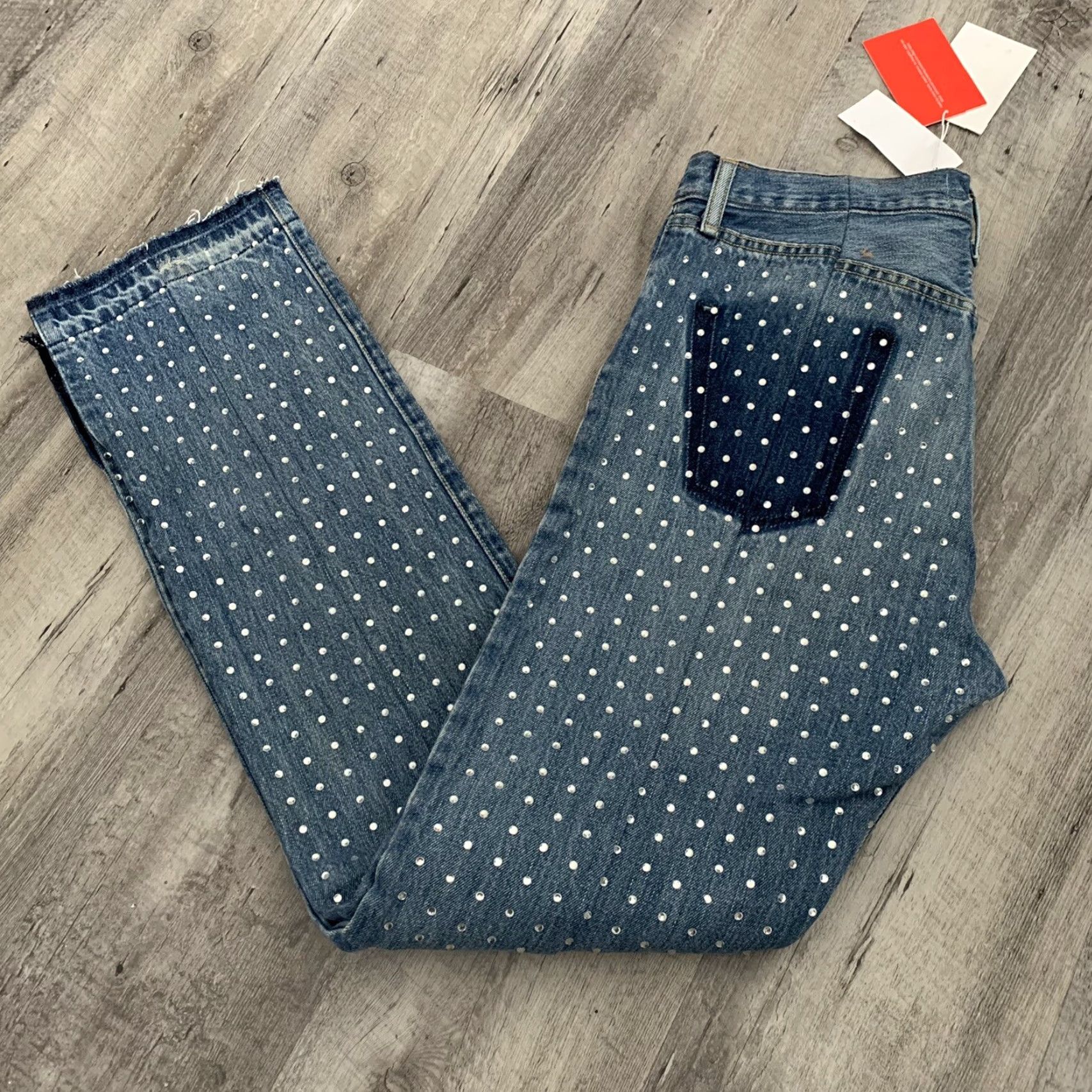 Vintage VINTAGE Frankie B Jeans 34x32 Sz L Studded Crystal Straight Button Fly Released Hem 395 Size 24" / US 00 / IT 34 - 2 Thumbnail